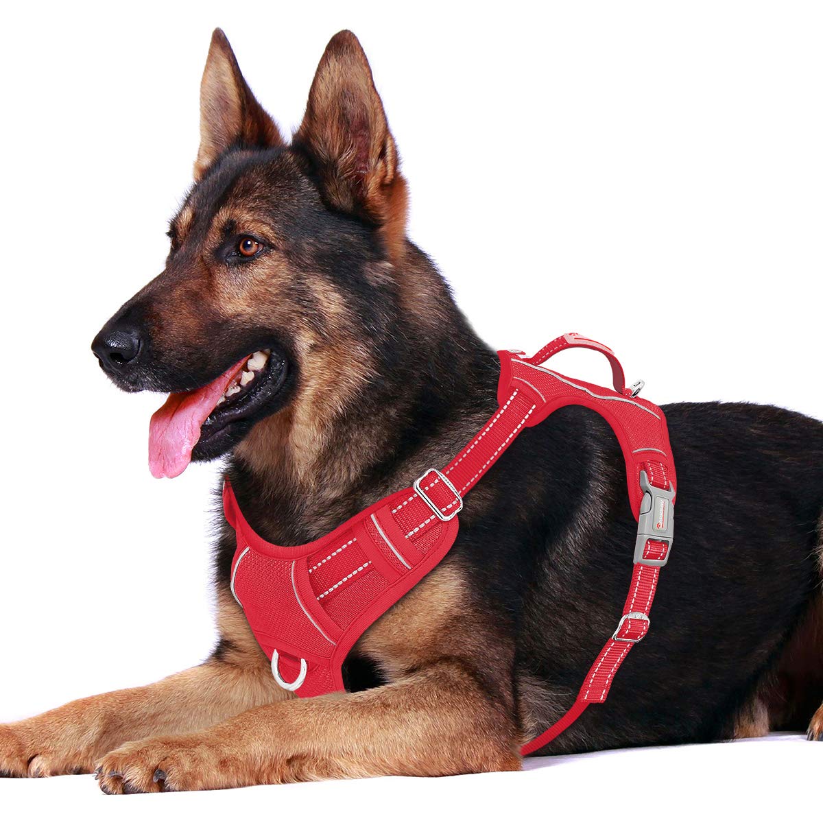 BARKBAY No Pull Dog Harness Front Clip Heavy Duty Reflective Easy Control Handle for Large Dog Walking with ID tag Pocket(Red,XL