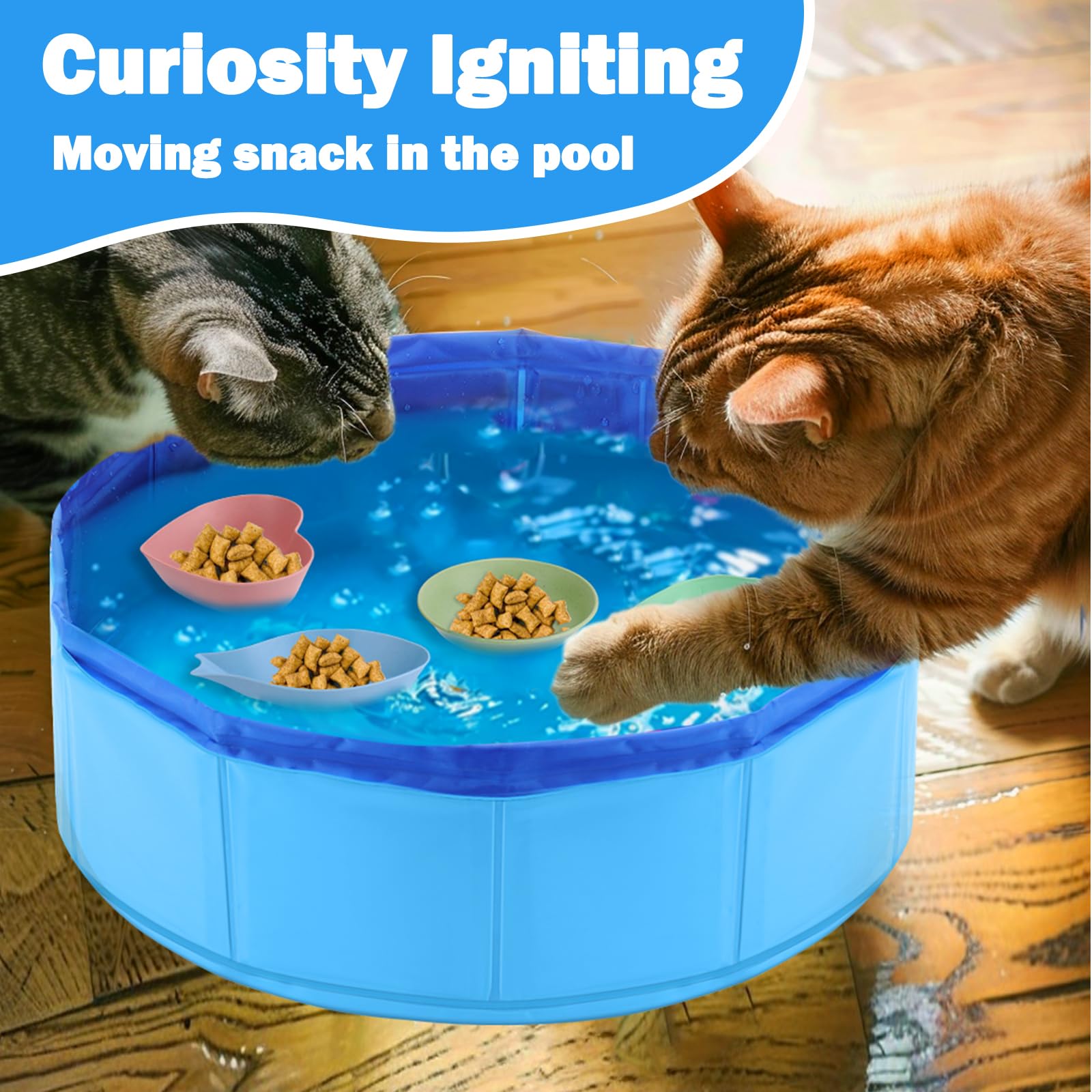 Mity Rain Cat Pool Toy - With Funny Water Toy Moving Treat Bowl, Interactive Cat Toy For Bored Indoor Cats To Play, Hunt & Stay