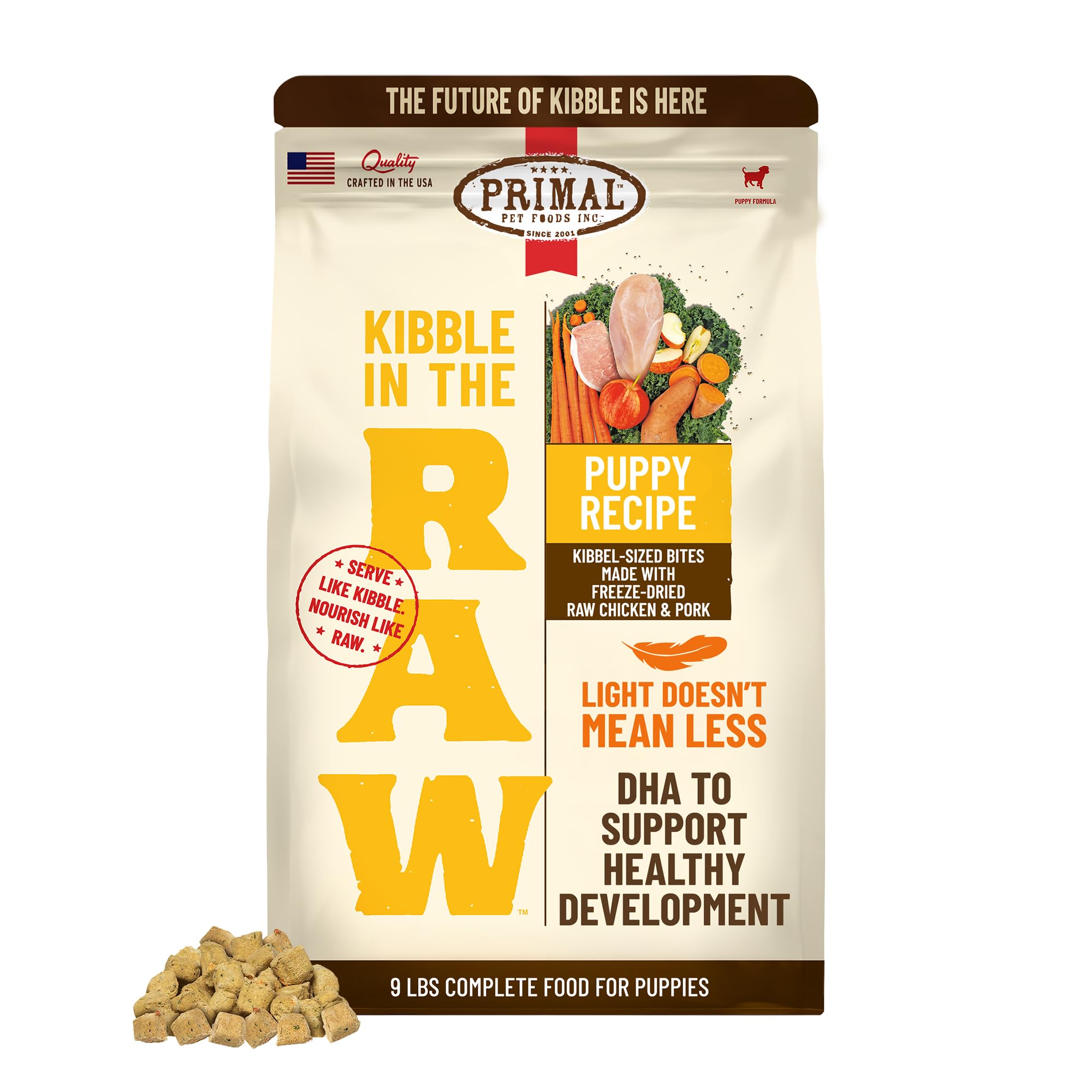 Primal Kibble in The Raw, Freeze Dried Dog Food, Puppy Recipe, Scoop & Serve, Made with Raw Protein, Whole Ingredient Nutrition,