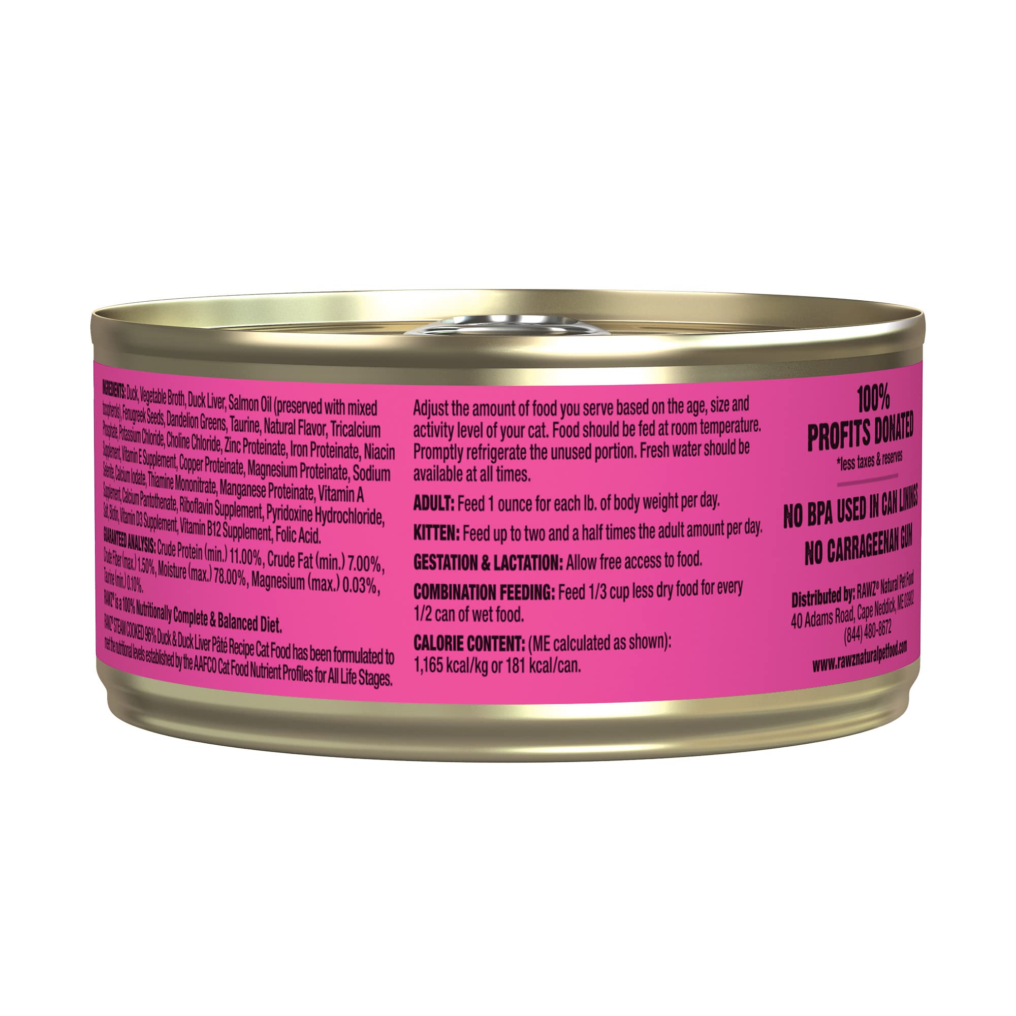 Rawz Natural Premium Pate Canned Cat Wet Food - Made with Real Meat Ingredients No BPA or Gums - 5.5oz Cans 24 Count (Duck & Duc