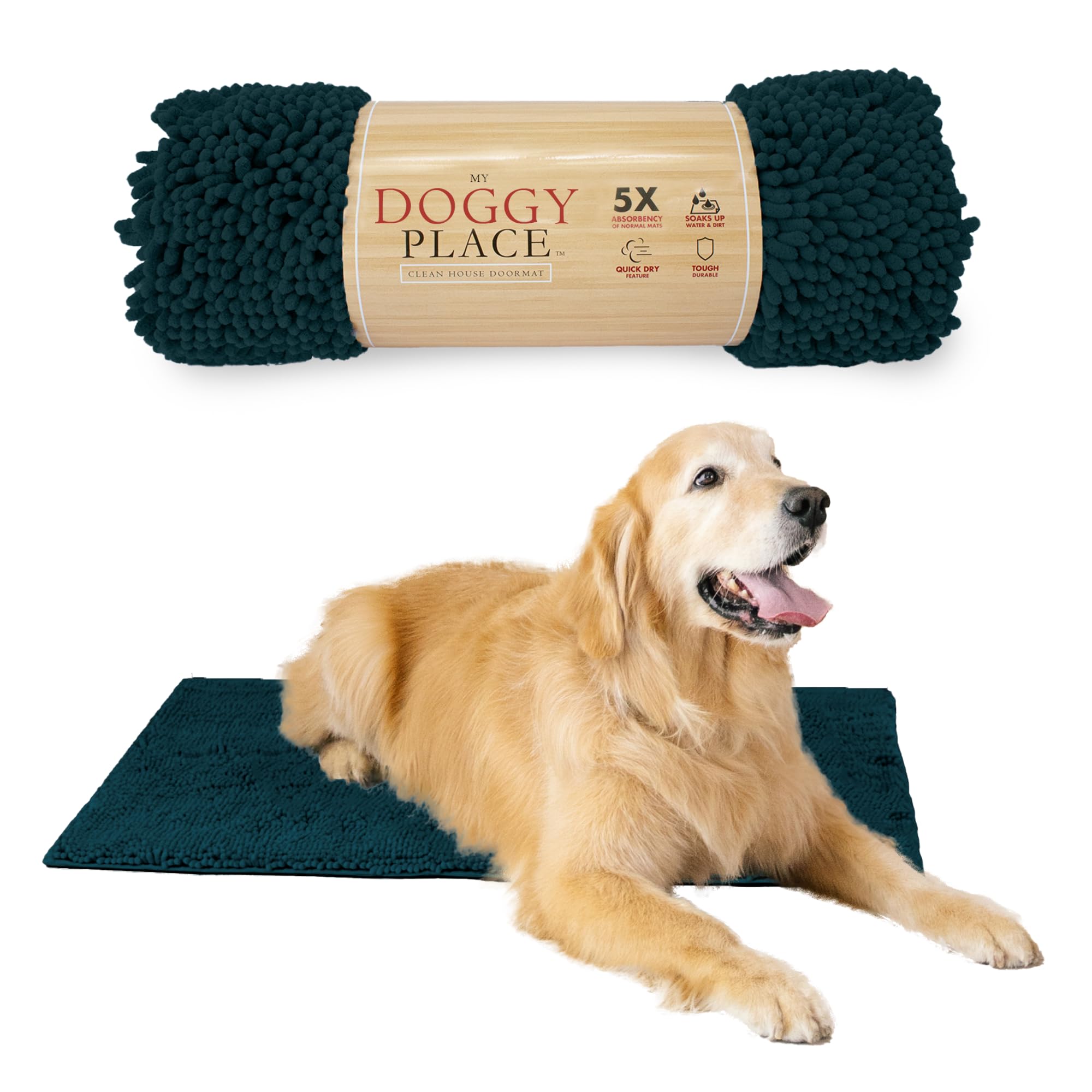 My Doggy Place - Microfiber Door Mat - Soft And Plush Pet Mat For Every Room Of The House - Dirt And Water Absorbent Mat - Washer & Dryer Safe Non-Slip Mat - Teal - L - 36 X 26 In