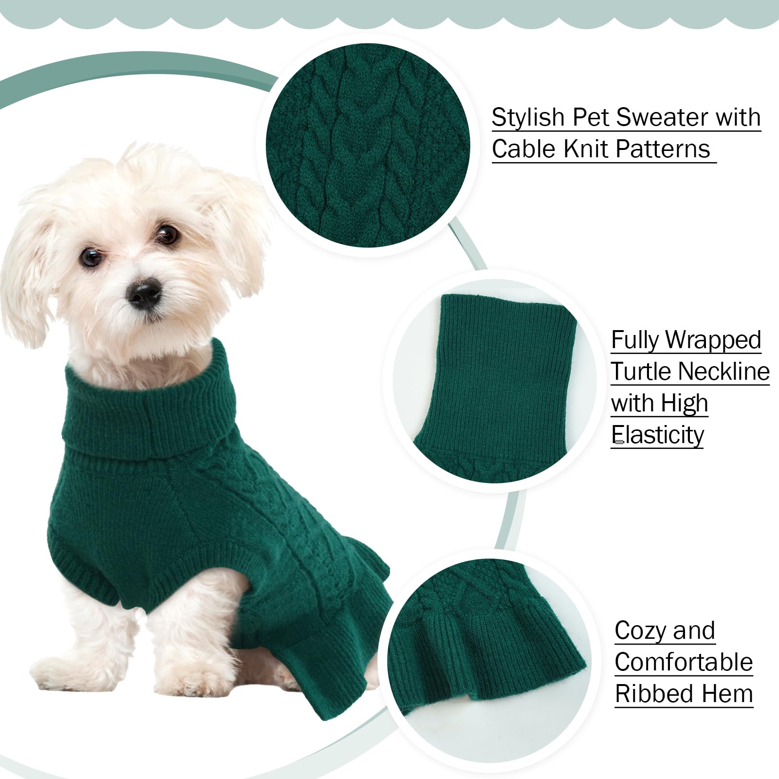 Qbleev Dog Dress, Medium Puppy Sweaters - Warm, Soft Turtleneck Custom Holiday Sweaters For Dogs, Girls & Boys
