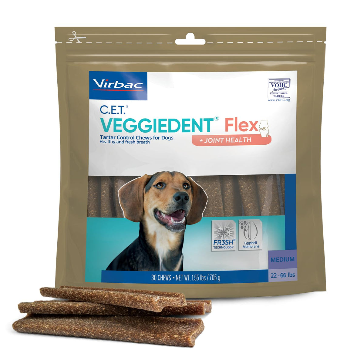 Virbac C.E.T. Veggiedent Flex Tartar Control Chews For Dogs - Medium