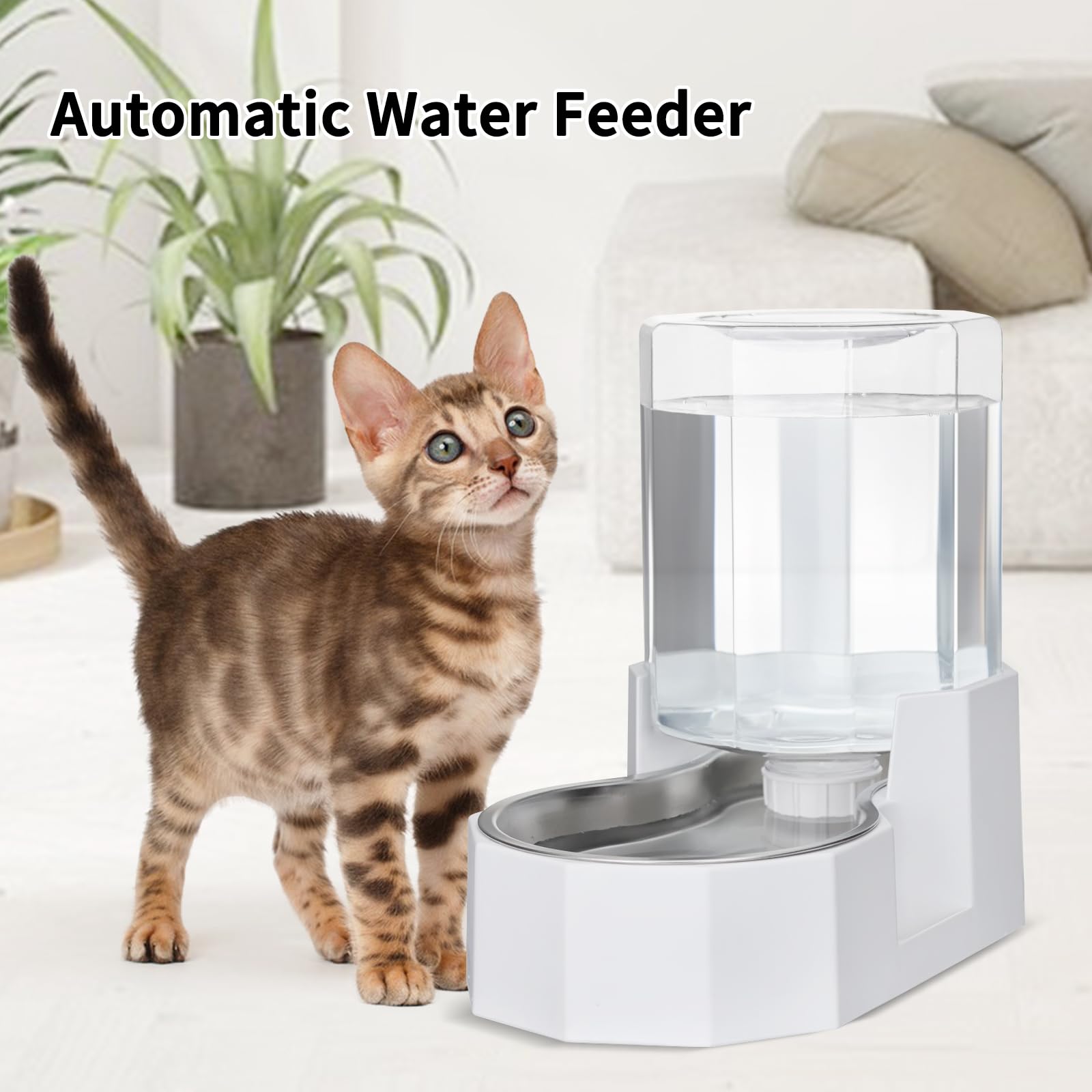 Rizzari Automatic 5L Gravity Stainless Steel Pet Waterer, Fortunate Angular Water Feeder With Edges, Safe And Large Capacity, Su