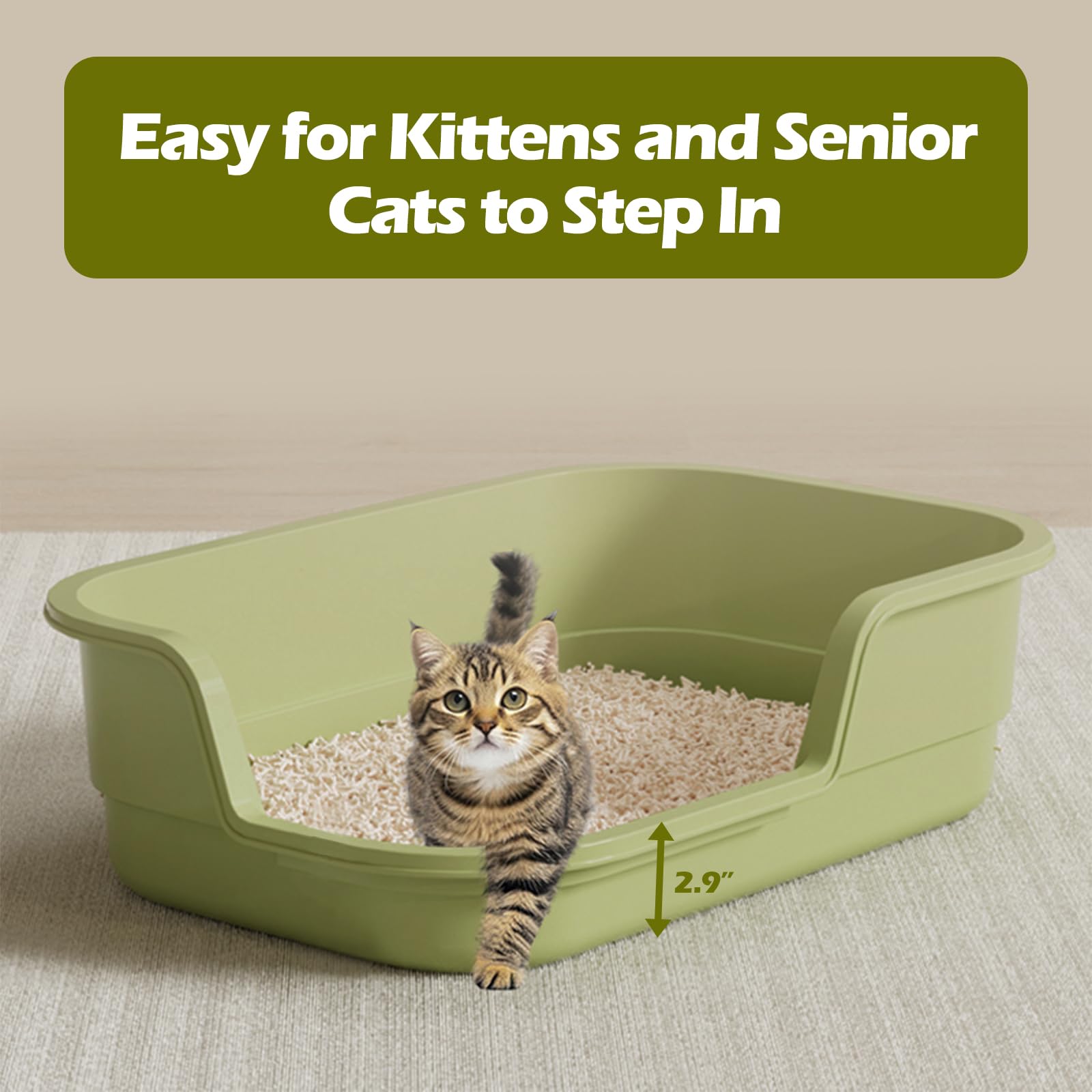 LoopTime Extra Large Cat Litter Box with High Sides,Cats Boxes for Indoor Cats,Cat Litter Pan for Kitty,Litter Box with Low Entr