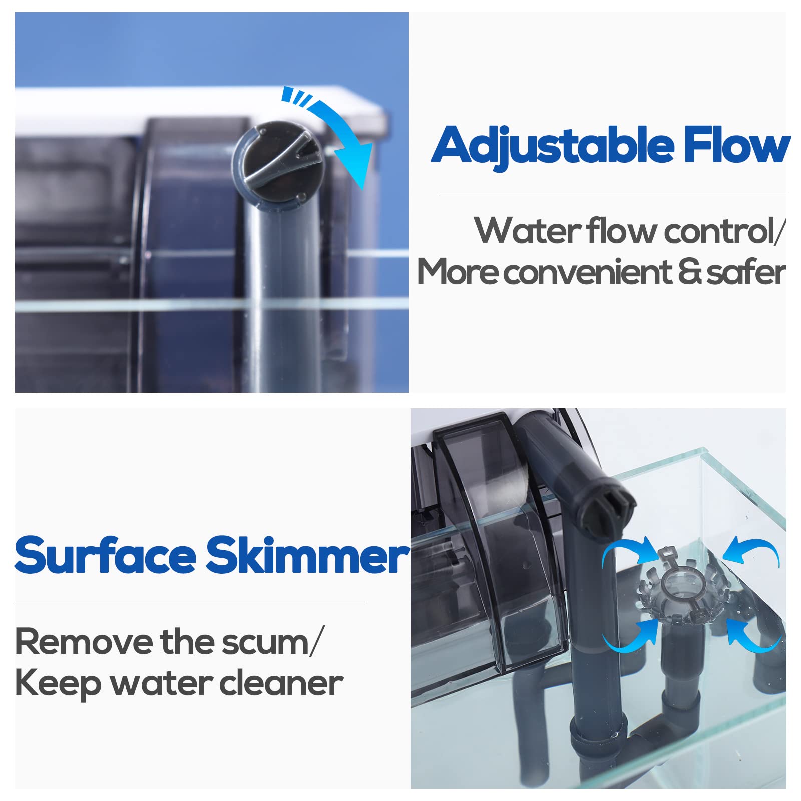 Laqual Aquarium Filter With Surface Skimmer, 10 Gallon Small Fish Tank Filter, 3-Layer Filtration, Adjustable Water Flow, Waterfall Design For Increasing Oxygen, Quiet & Efficient Hang On Back Filter