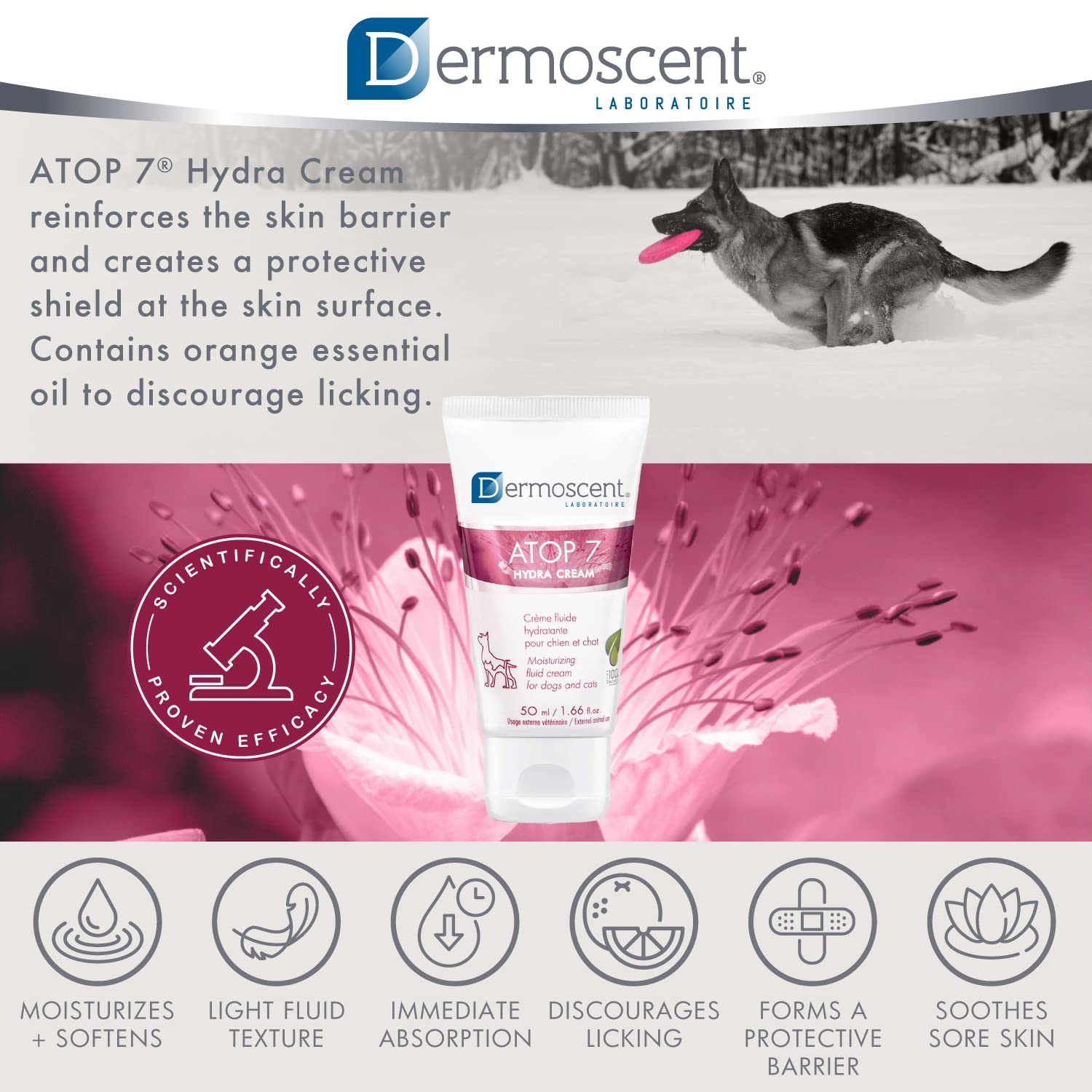 Dermoscent ATOP 7 Hydra Cream for Dogs & Cats for Dry & Allergy-Prone Skin Relief - Veterinarian Dermatologist Formulated - 50 m