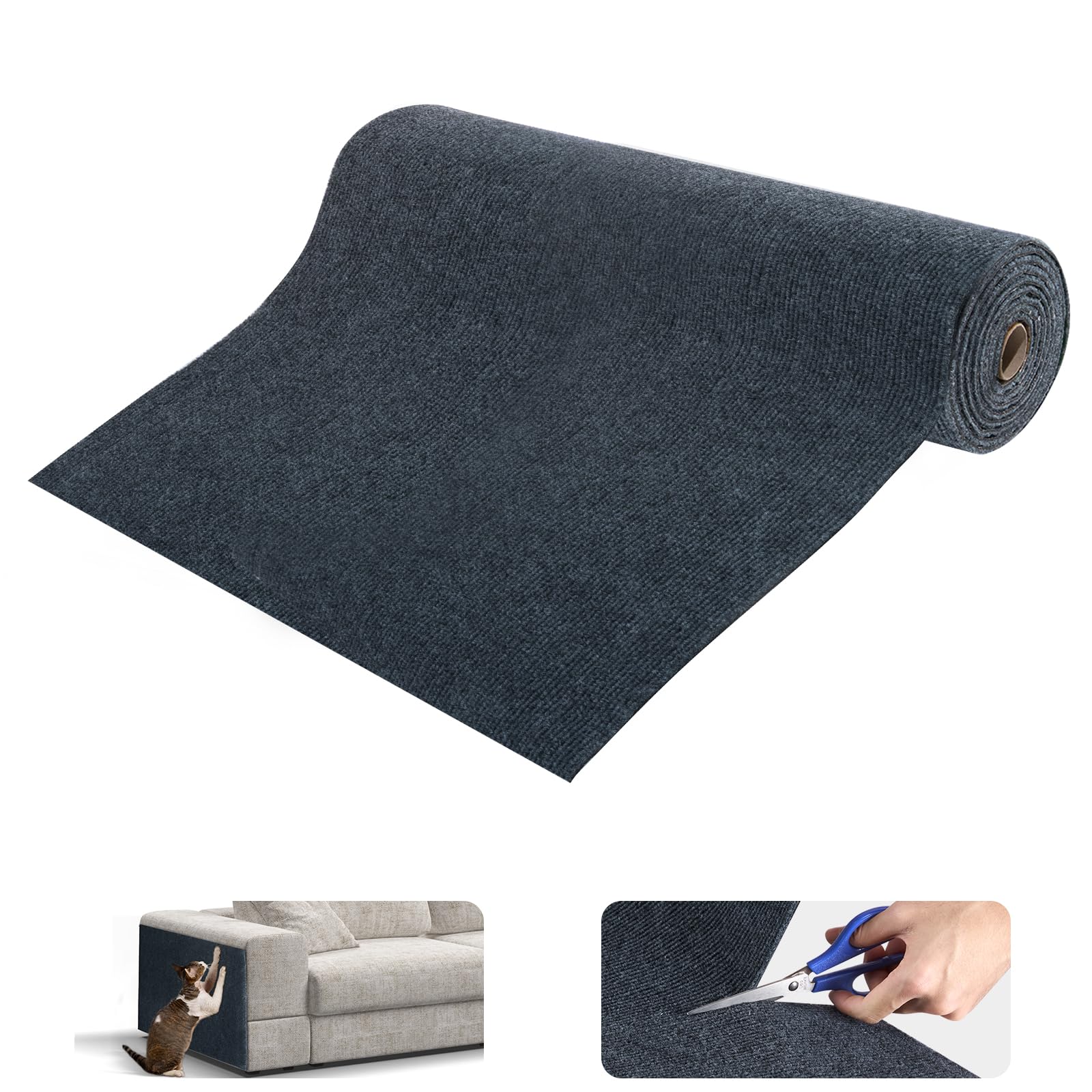 Uranshin Cat Scratch Mat,Trimmable Self-Adhesive Cat Scratch Furniture Protector Cat Scratching Post Carpet Covered 78.7x15.8 Ca
