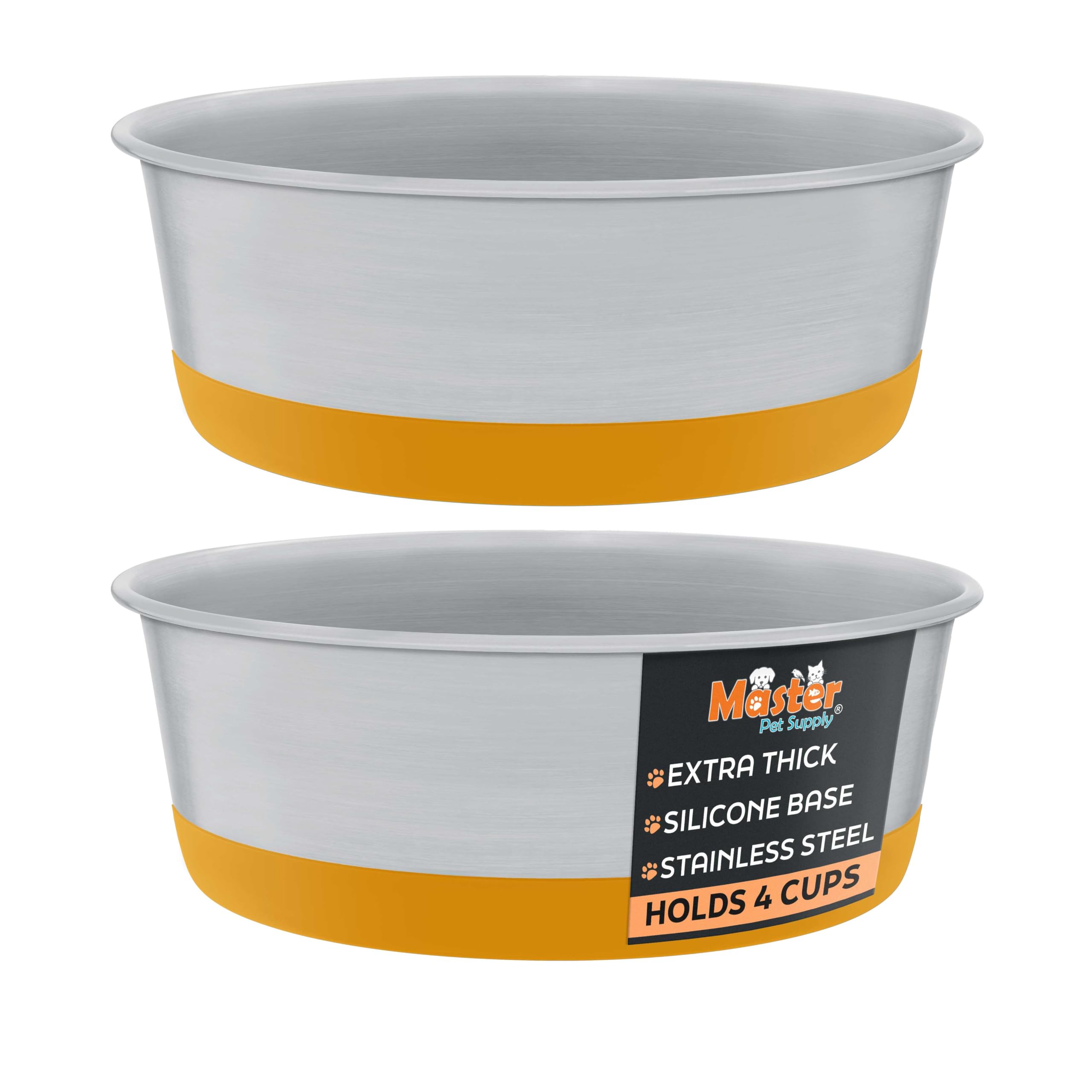 Master Pet Supply Stainless Steel Dog Bowls Set of 2 with Extra Thick Silicone Base - 4 Cup (32 oz) Mango Tango, Non-Slip, Dishw