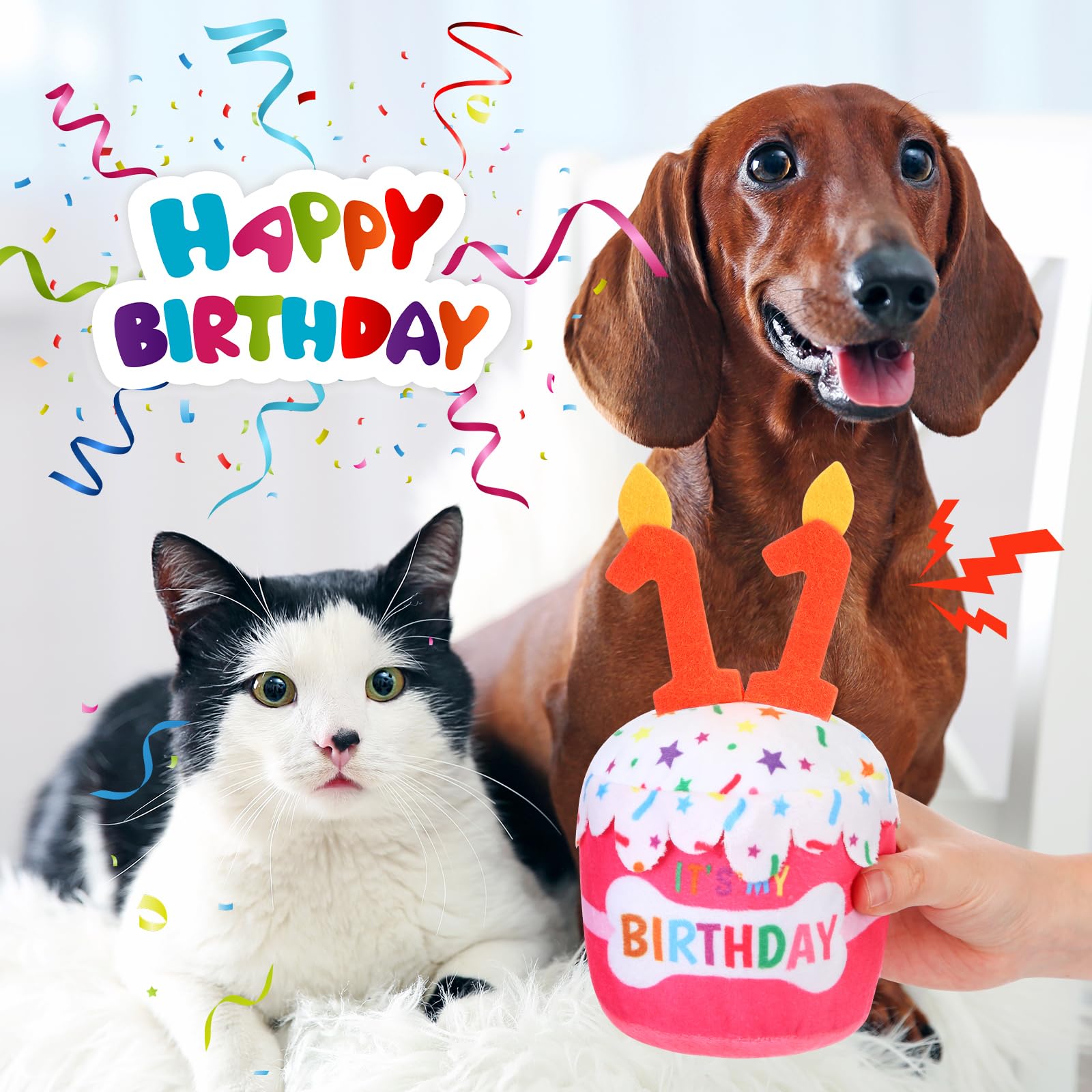 Dansydaisy Dog 11Th Birthday Cake Toy Accessories For Girl Boy Gifts, Pink Squeaky Plush Toy For Dog Birthday Party Decor Favor