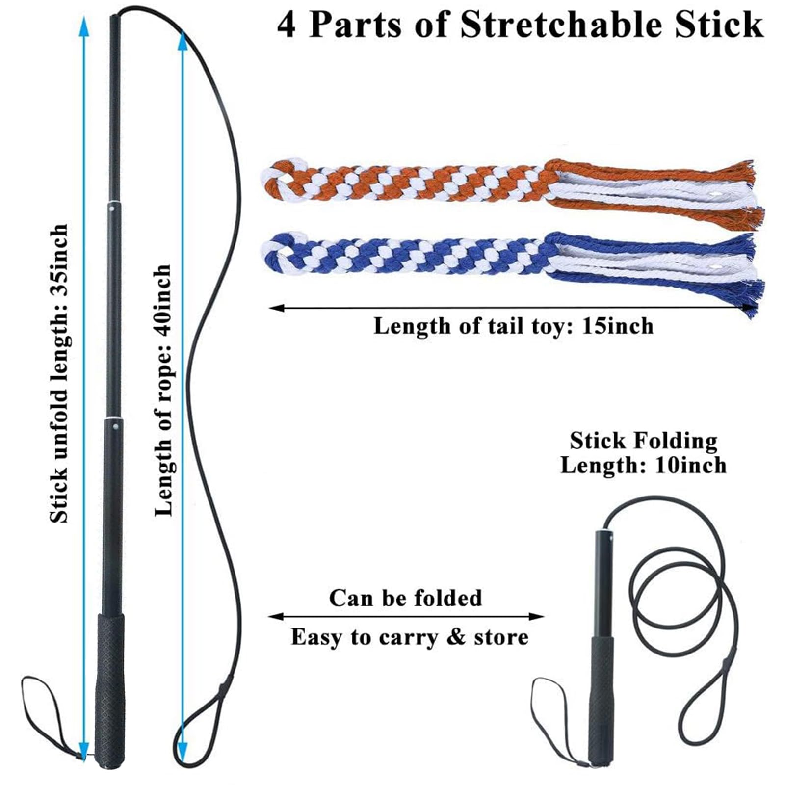 Asocea Dog Extendable Teaser Wand Pet Flirt Stick Pole Puppy Chasing Tail Interactive Toy For Small Medium Large Dogs Training Playing Exercise