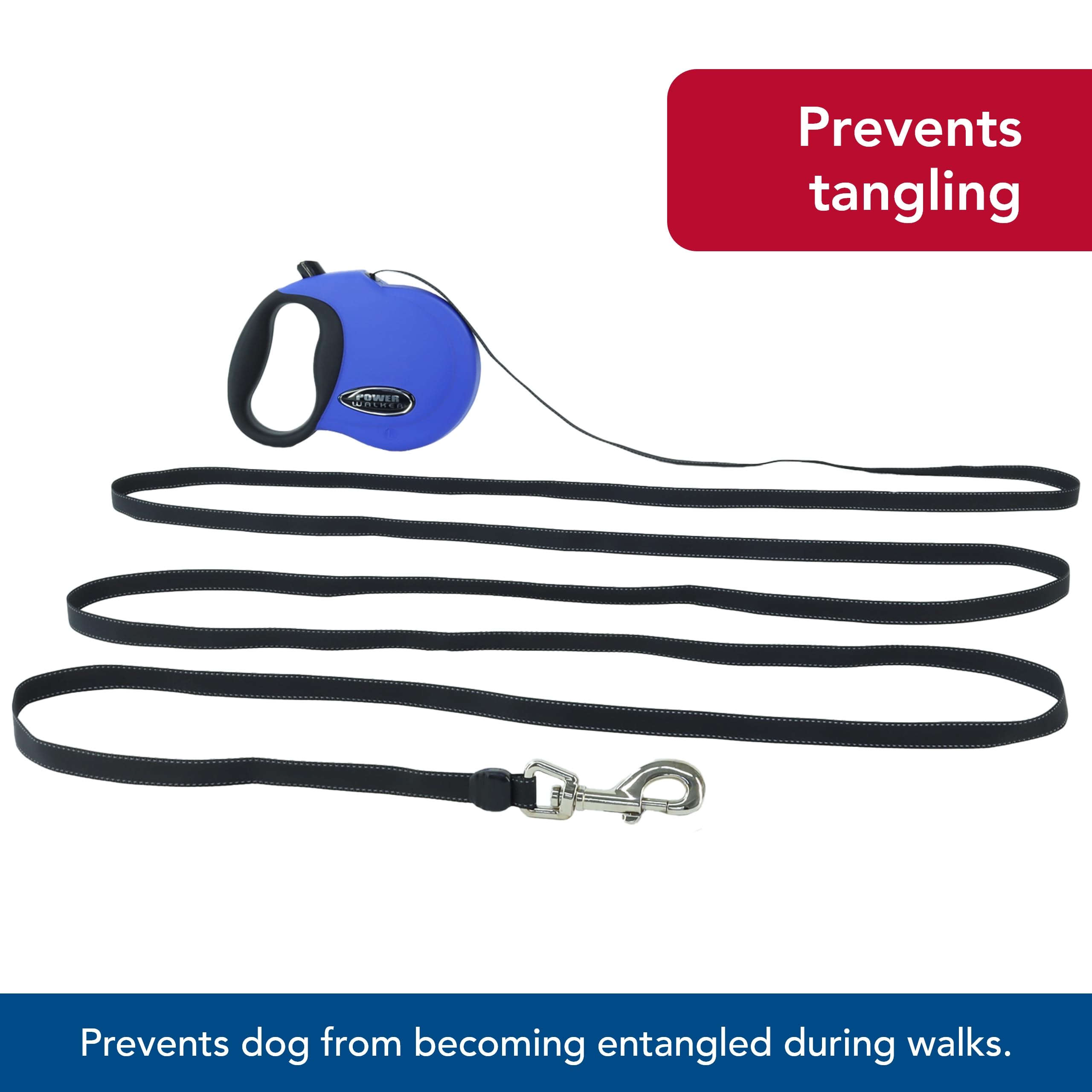 Coastal Pet Power Walker Dog Retractable Leash - Reflective Dog Leash - Stop-And-Release Control Button - Comfort Grip Handle - Blue - Small