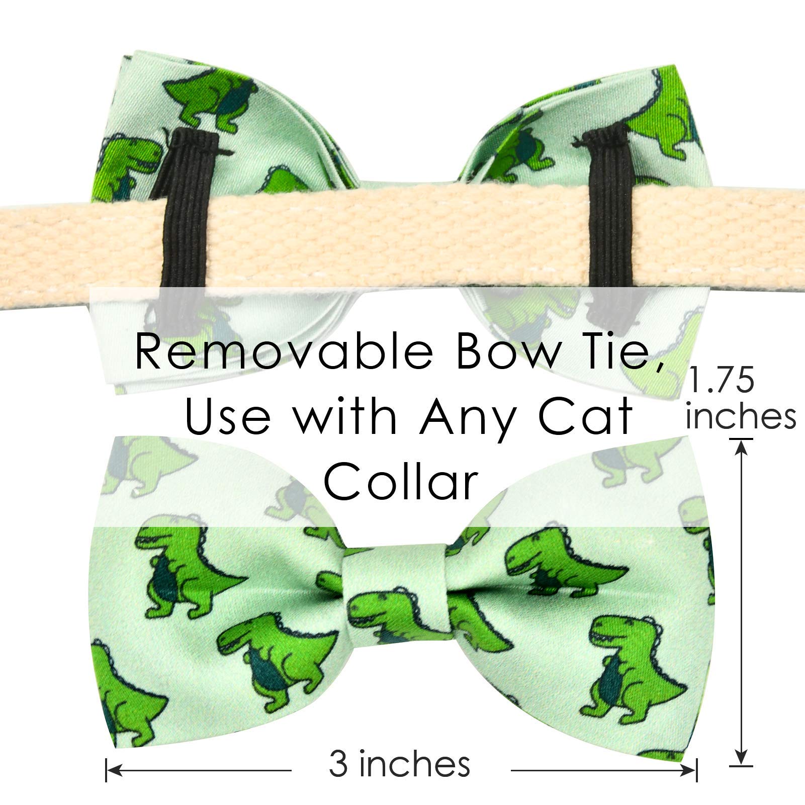 Dinosaur Cat Breakaway Collar Bow Tie With Bell, Safety Buckle Collar Bowtie For Cats