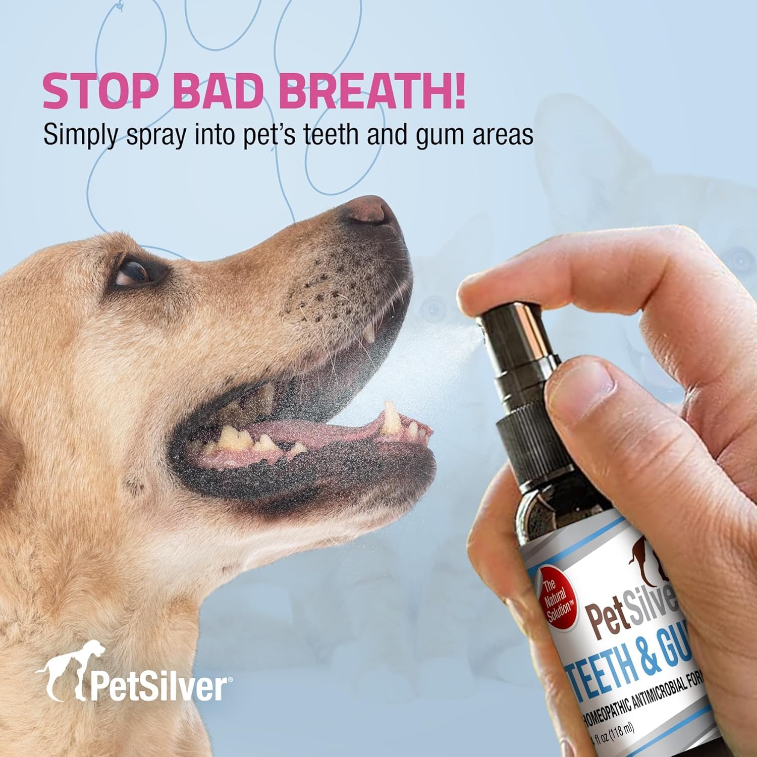PetSilver Teeth & Gum Spray for Dogs & Cats, Natural Dental Care, 2-Pack 4 oz, Eliminates Bad Breath, Targets Tartar & Plaque