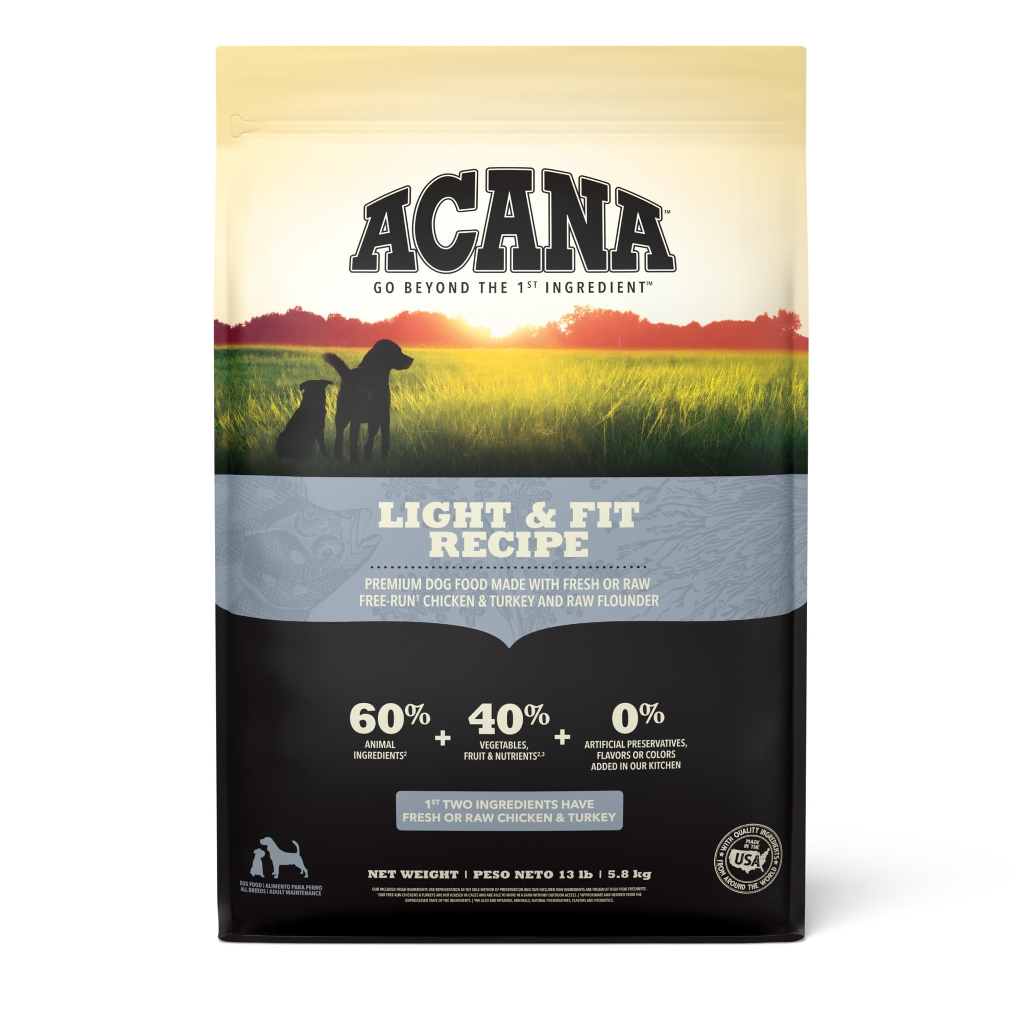 ACANA Adult Dry Dog Food, Light & Fit Recipe, Grain Free Dog Food, 13lb