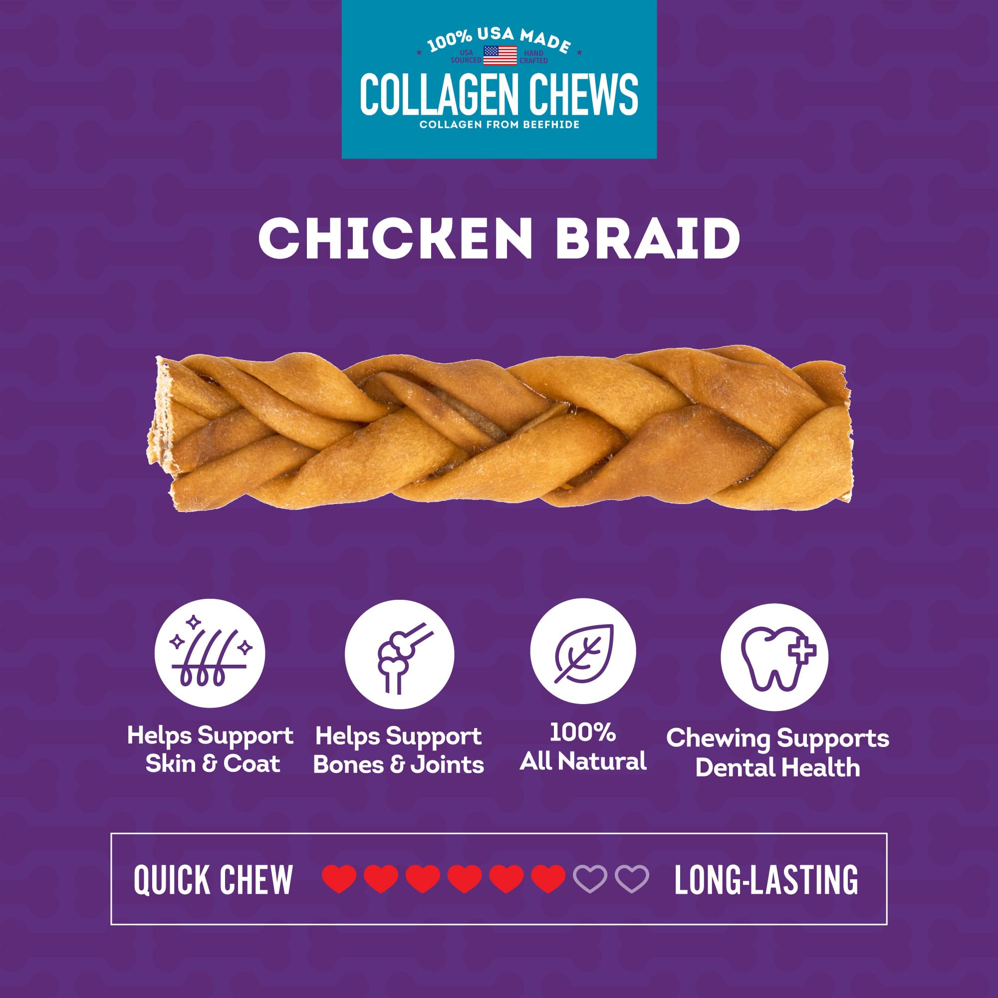 Treatly USA Collagen Braids Assorted Dog Chew Treats - Chicken Marinade Flavor, 10oz/1 Pack