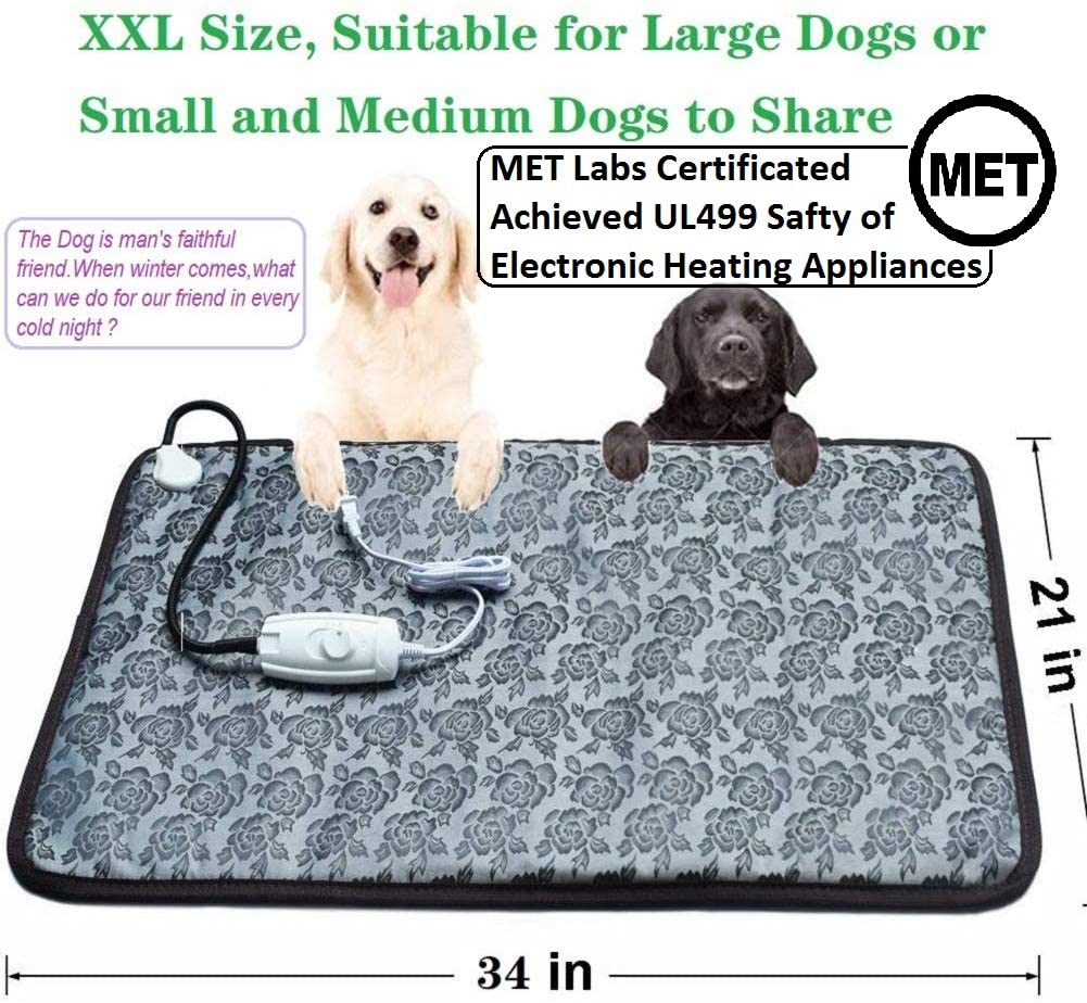 Heated Dog Bed XL Dog Heating Pad Outdoor Indoor House,Continuous High & Low Heater for Small Medium Pet Cat Puppy Puppies Chew
