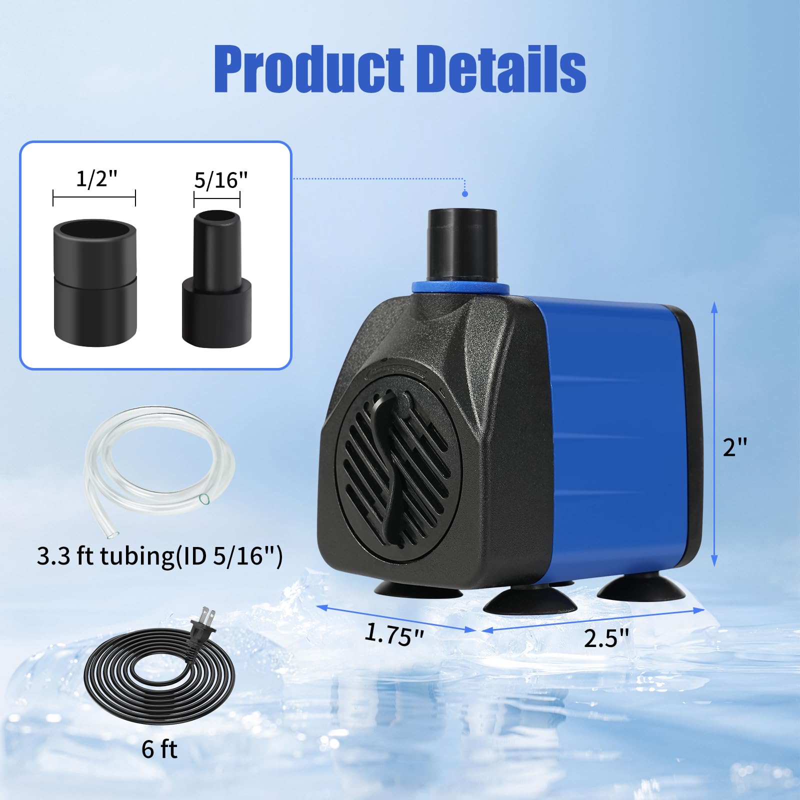 AQUANEAT Small Fountain Pump, 160 GPH Mini Submersible Water Pump with 3.3 ft Tubing, for Aquarium Fish Tank, Pet Water Fountain