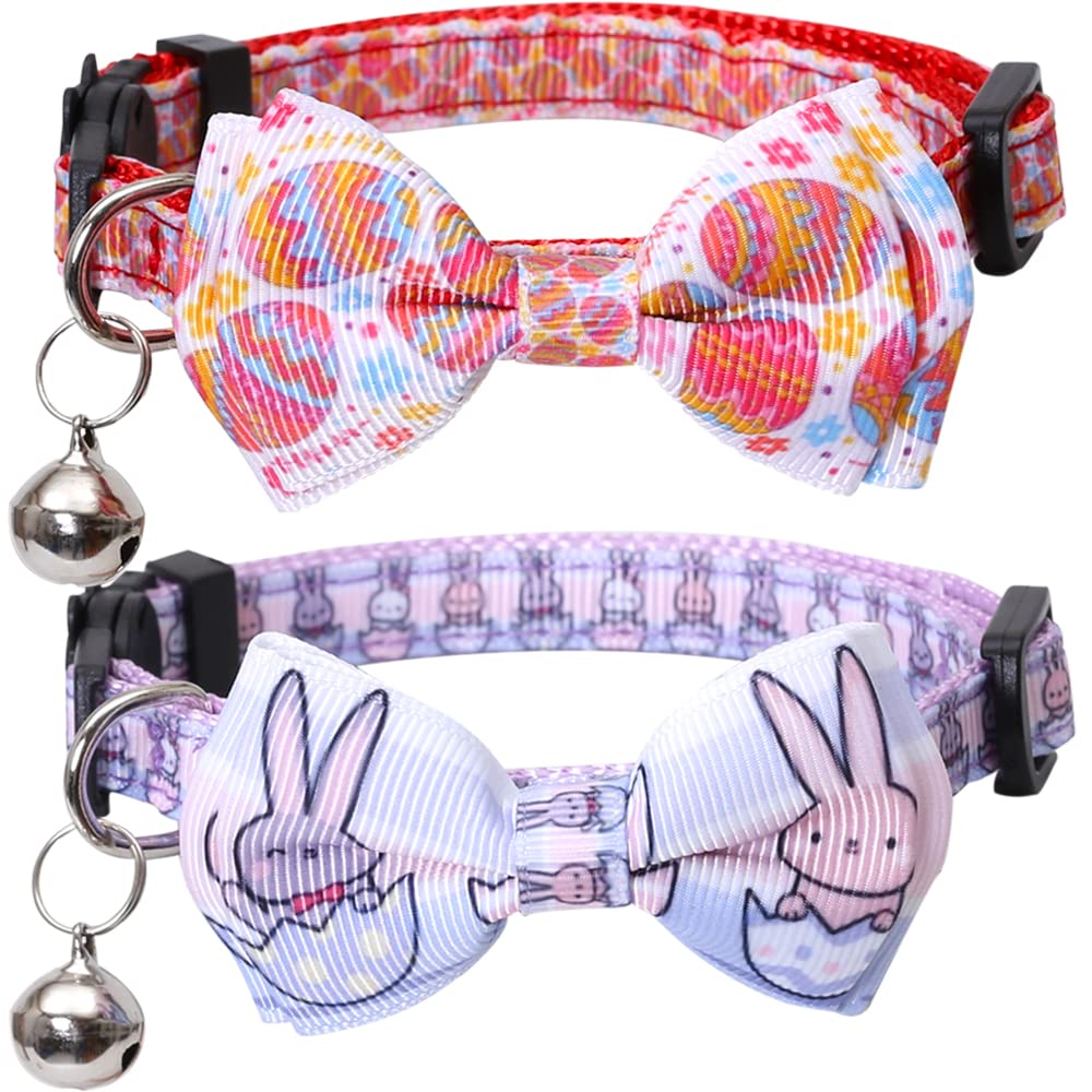 Lamphyface Easter Cat Collar Breakaway With Cute Bow Tie And Bell For Kitty Adjustable Safety Easter Egg Bunny