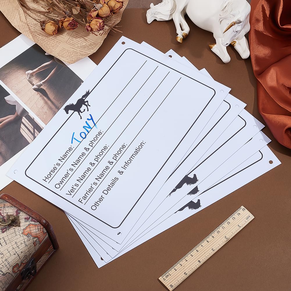 BENECREAT Horse Stall Name Plate - 8pcs Adhesive Dry Erase Sign, 7.99x12 Inch, PVC Material for Barn Door Decoration
