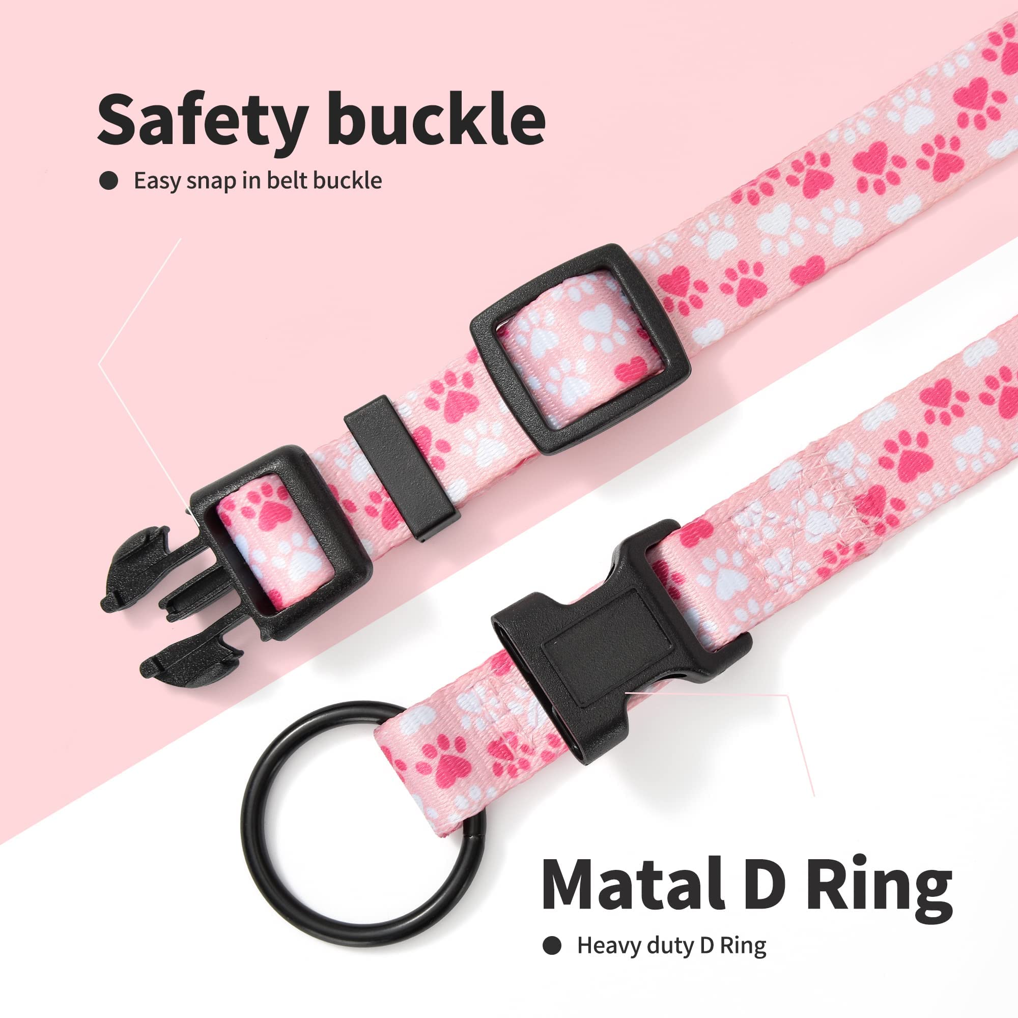 Mile High Life Dog Collar | Nylon Puppy Collars W Cute Patterns | Lightweight Girl Dog Collar | Boy Dog Collar For Small/Medium/Large Dogs (Pink Foot, Large)