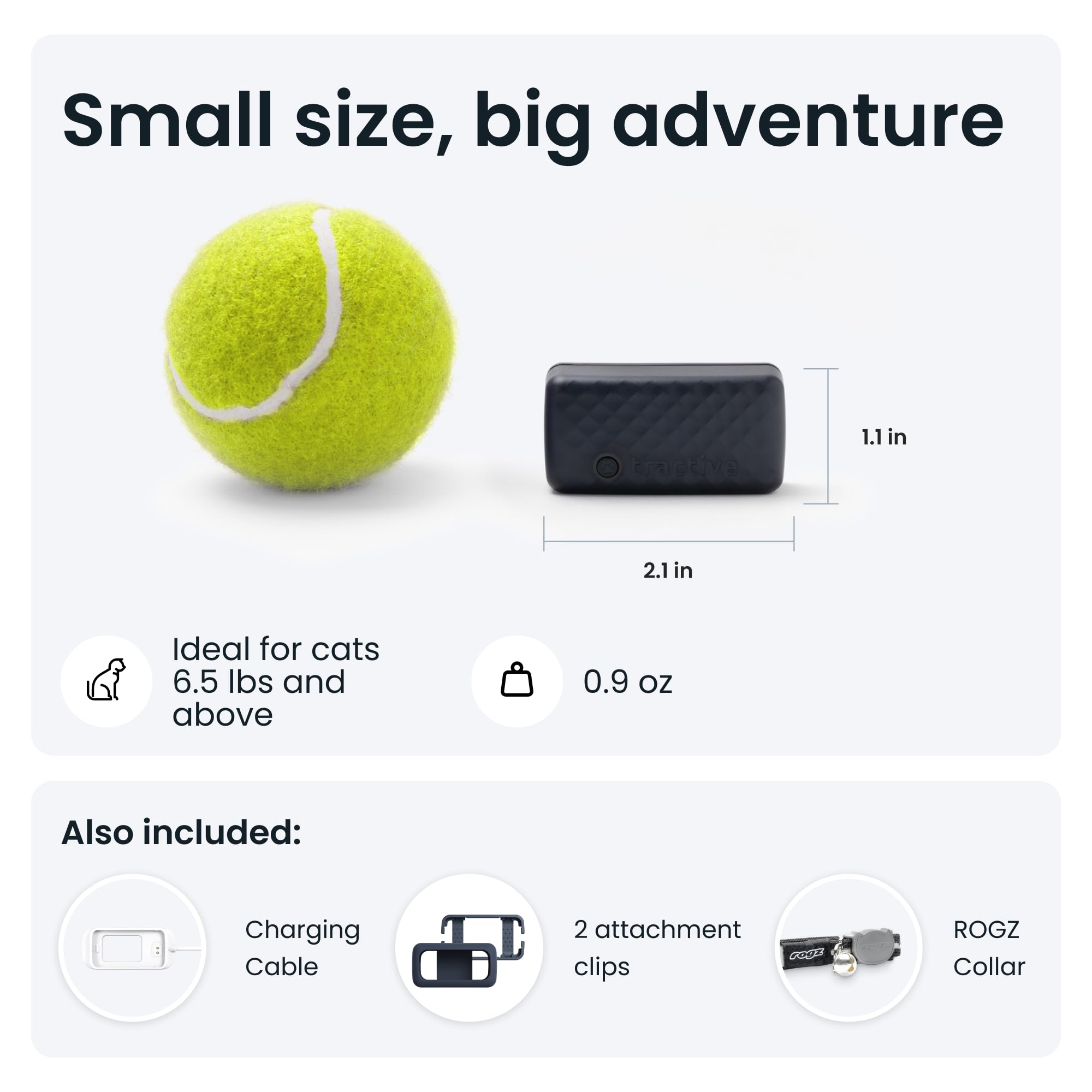 Tractive GPS Cat Tracker (6.5 lbs+), Real-time Pet Location Tracker, Health & Wellness Alerts, Battery Life Up to 7 Days, Breaka
