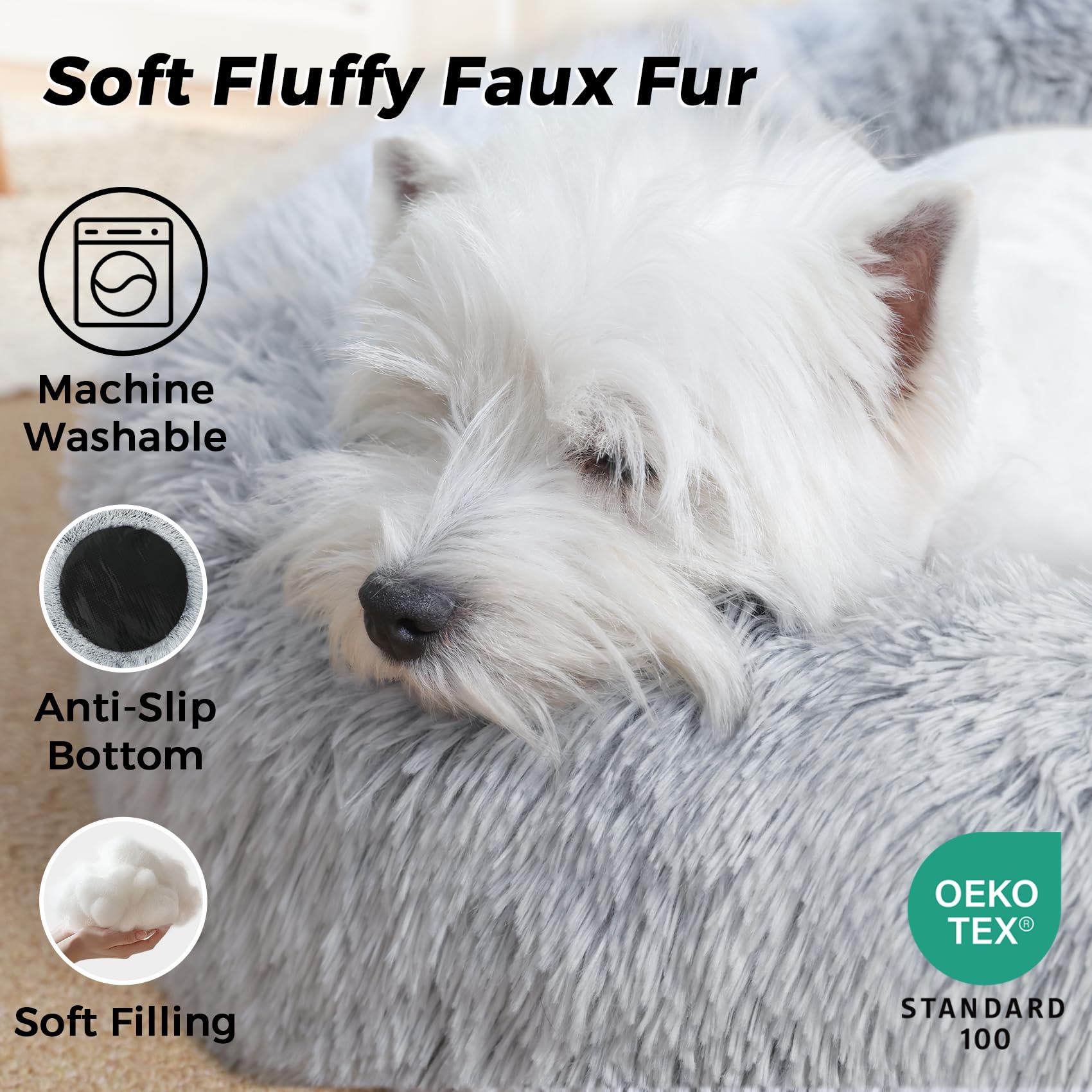 Medium Calming Dog Bed & Cat Bed With Anti-Slip Bottom, Medium Size Washable Anti-Anxiety Donut Dog Beds For Medium & Large Dogs