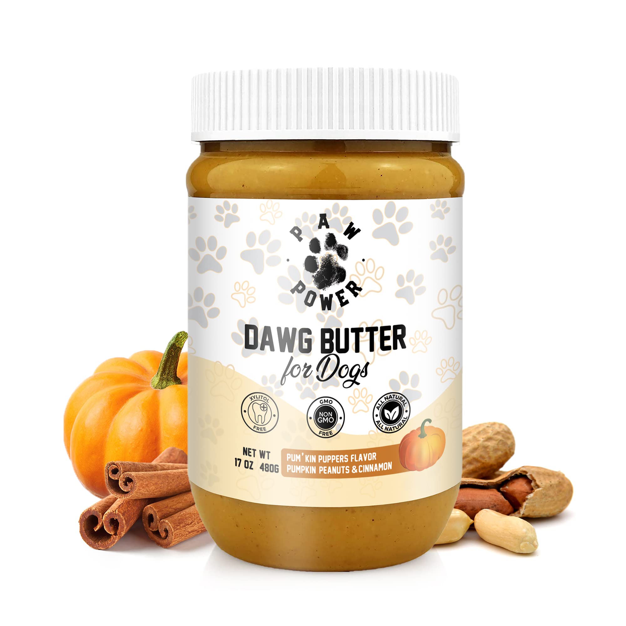 Paw Power Nutrition Paw Power, Dawg Butter, 100 Natural Dog Peanut Healthy Treats, Pill Pocket, Made in USA (17 oz Jar) (Pumkin
