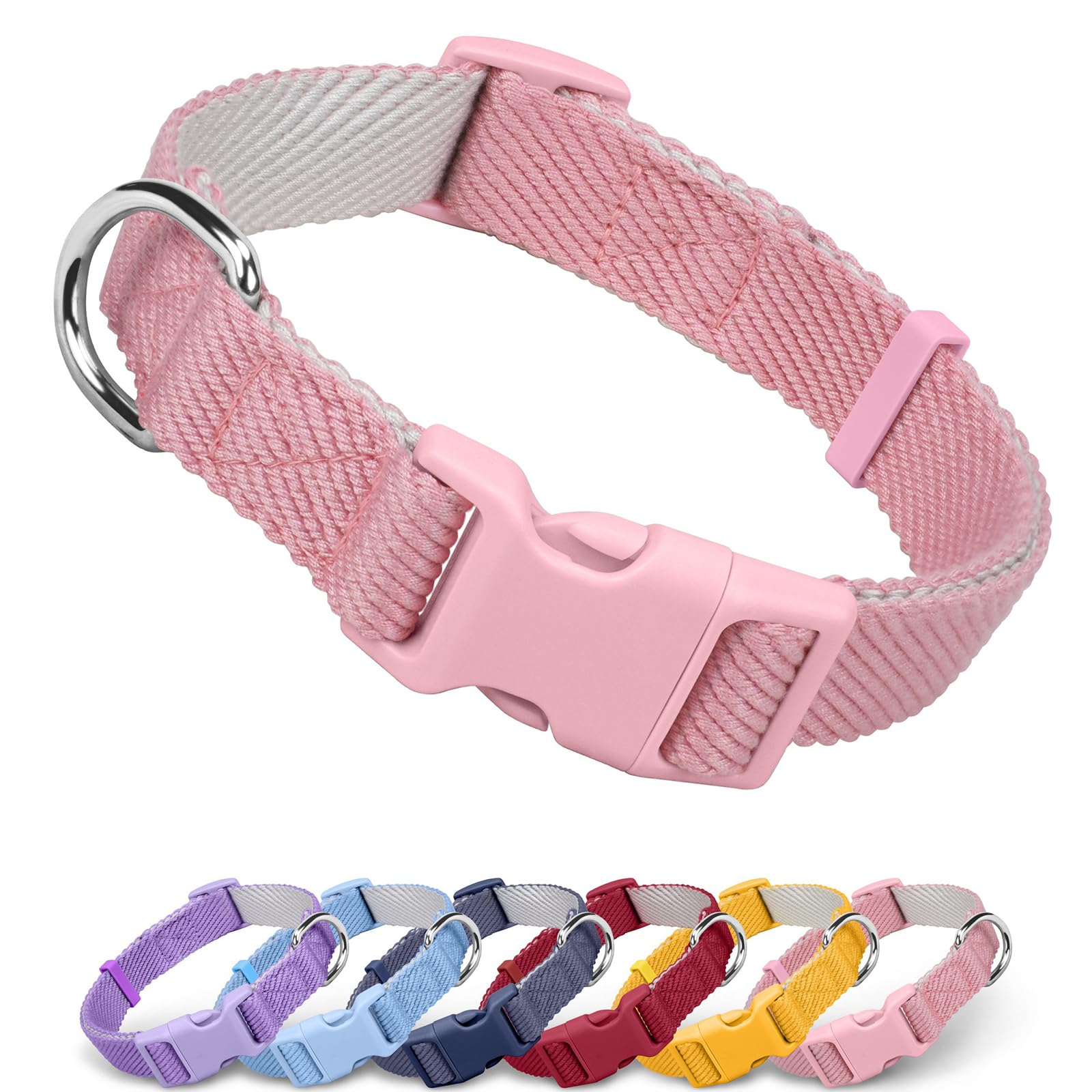 Dynmeow Soft And Breathable Cotton Dog Collar, Durable Adjustable Heavy-Duty Female Girl Pet Collar With Quick-Release Buckle, L