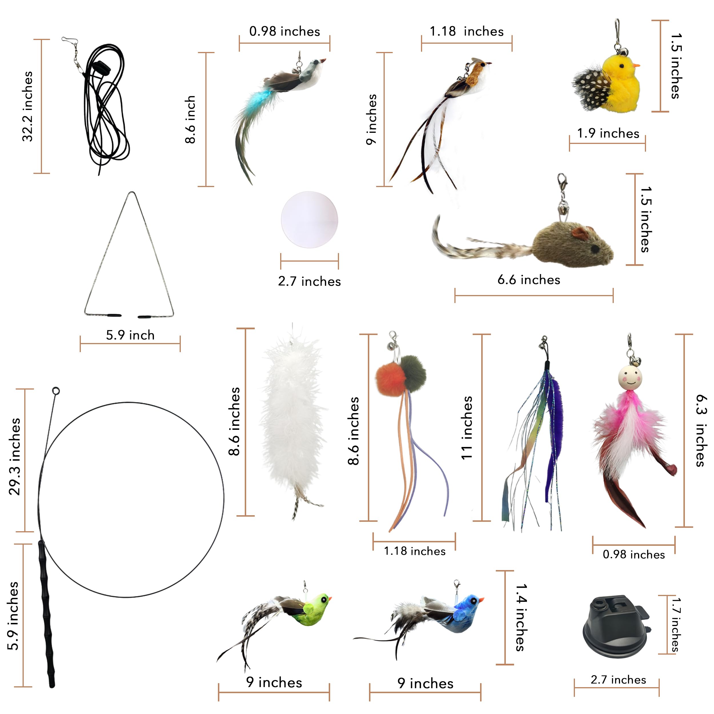 Cutie Paw Pal Interactive Bird Simulation Cat Feather Toy Set - Suction Cup Cat Toys For Indoor Cats, Natural Feathers, Bells &