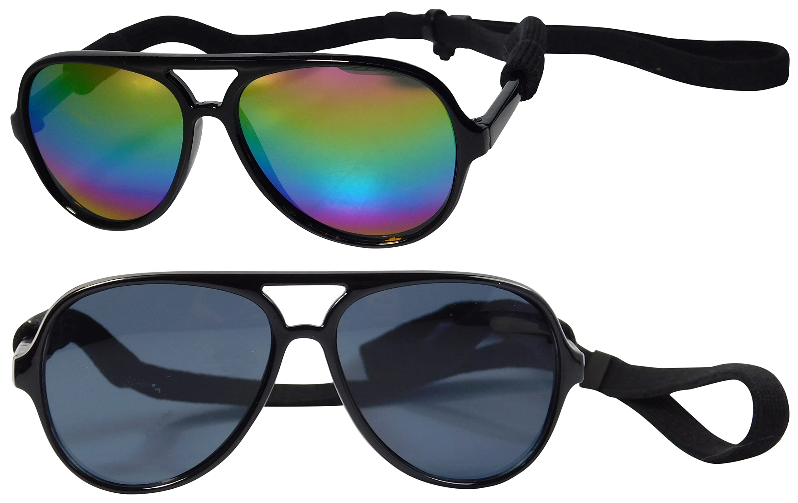 G010 Dog Pet Costume Prop Aviator Sunglasses Medium Breeds 20-40 Lbs (2-Pack Black + Black-Rainbow Mirror)