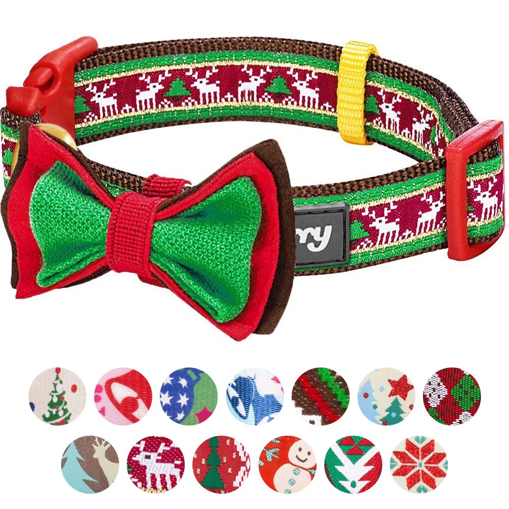 Blueberry Pet 4 Patterns Christmas Santa Claus'S Reindeer Adjustable Dog Collar With Detachable Bow Tie, Medium, Neck 14.5'-20'