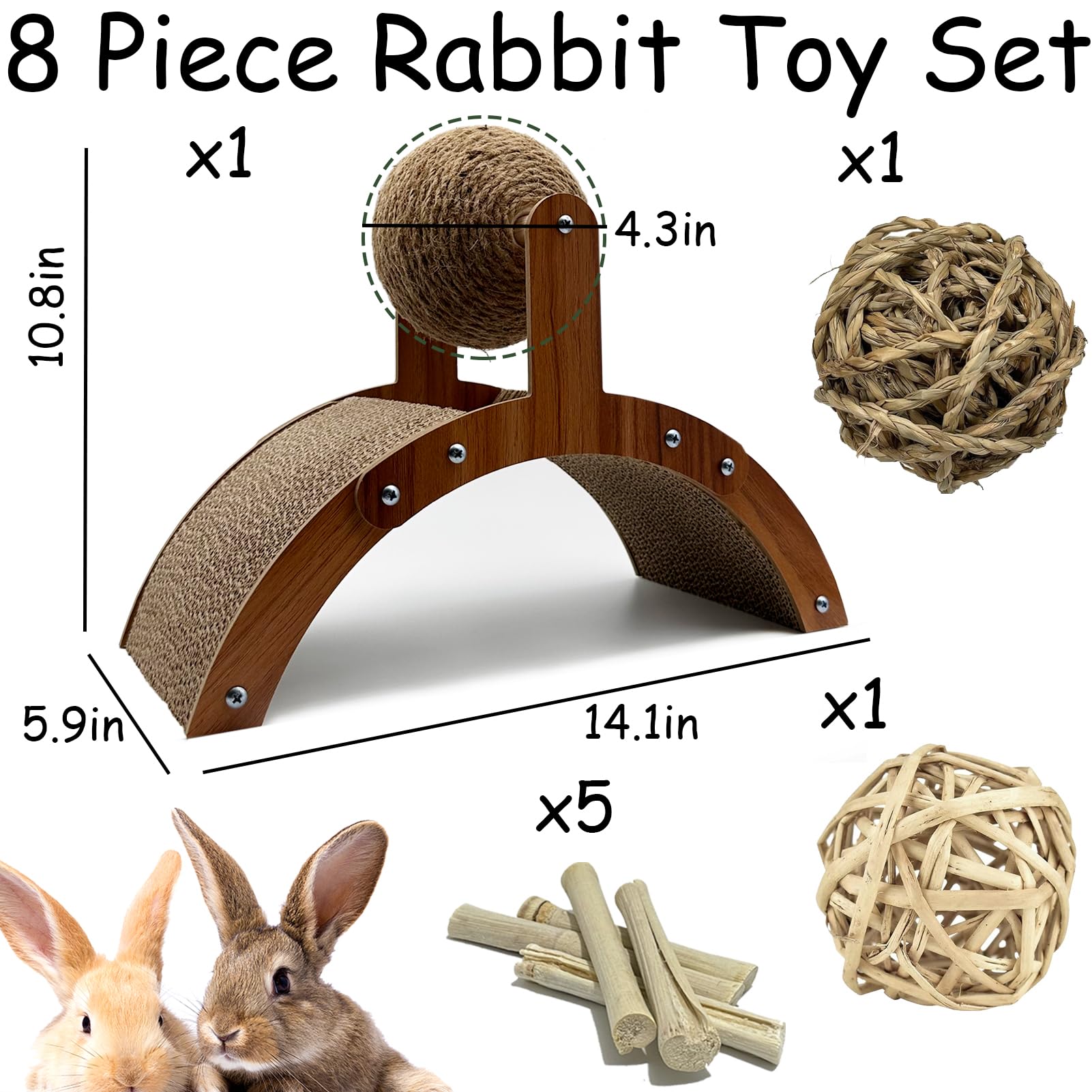 Niwaes Rabbit Scratch Toys, Natural Sisal Bunny Scratching Cardboard Pad And Scratcher Ball, 2-In-1Pet Enrichment Interactive To