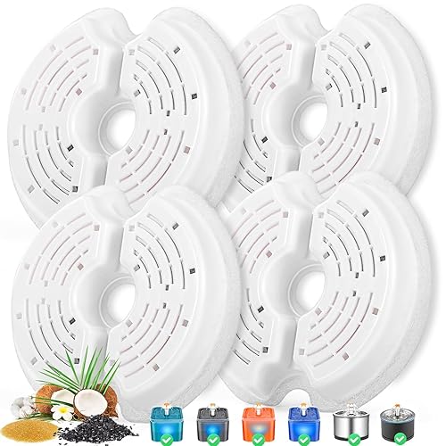 Cat Water Fountain Filters For 84Oz/2.5L Stainless Steel Pet Fountain And 67Oz/2.0L Plastic Cat Drinking Fountain, 4 Pack Pet Replacement Filters Set