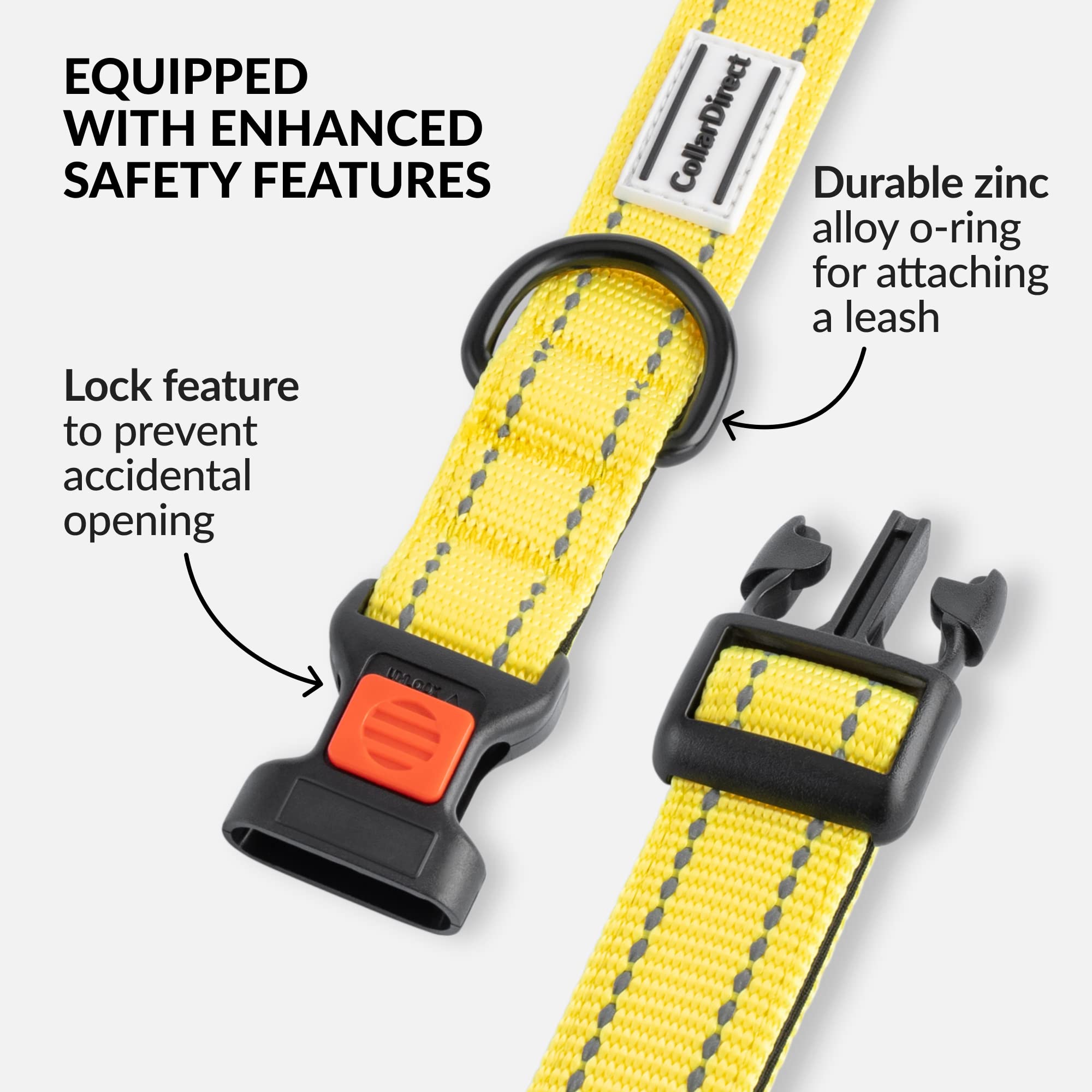 Collardirect Reflective Padded Dog Collar For A Small, Medium, Large Dog Or Puppy With A Quick Release Buckle - Boy And Girl - Nylon Suitable For Swimming (18-26 Inch, Yellow)
