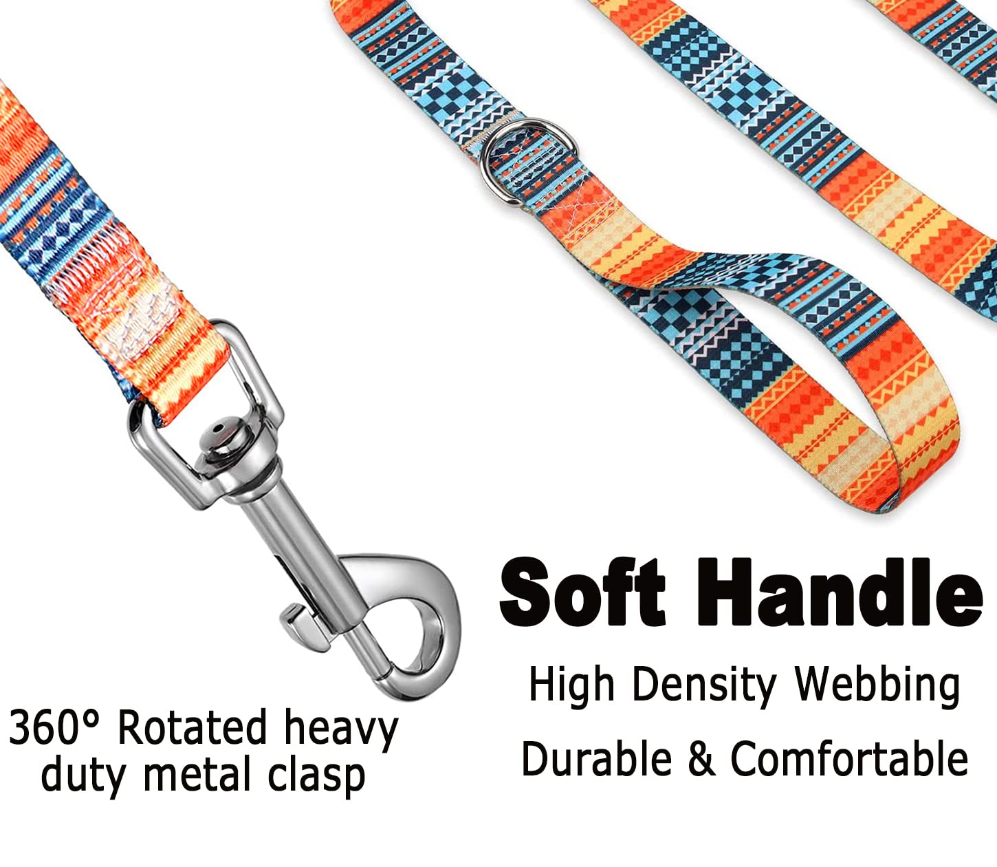 Mihqy Dog Collar And Leash Set With Bohemia Floral Tribal Geometric Patterns - Soft Ethnic Style Collar Adjustable For Small Medium Large Dogs(Bohemian Orange Set,L)