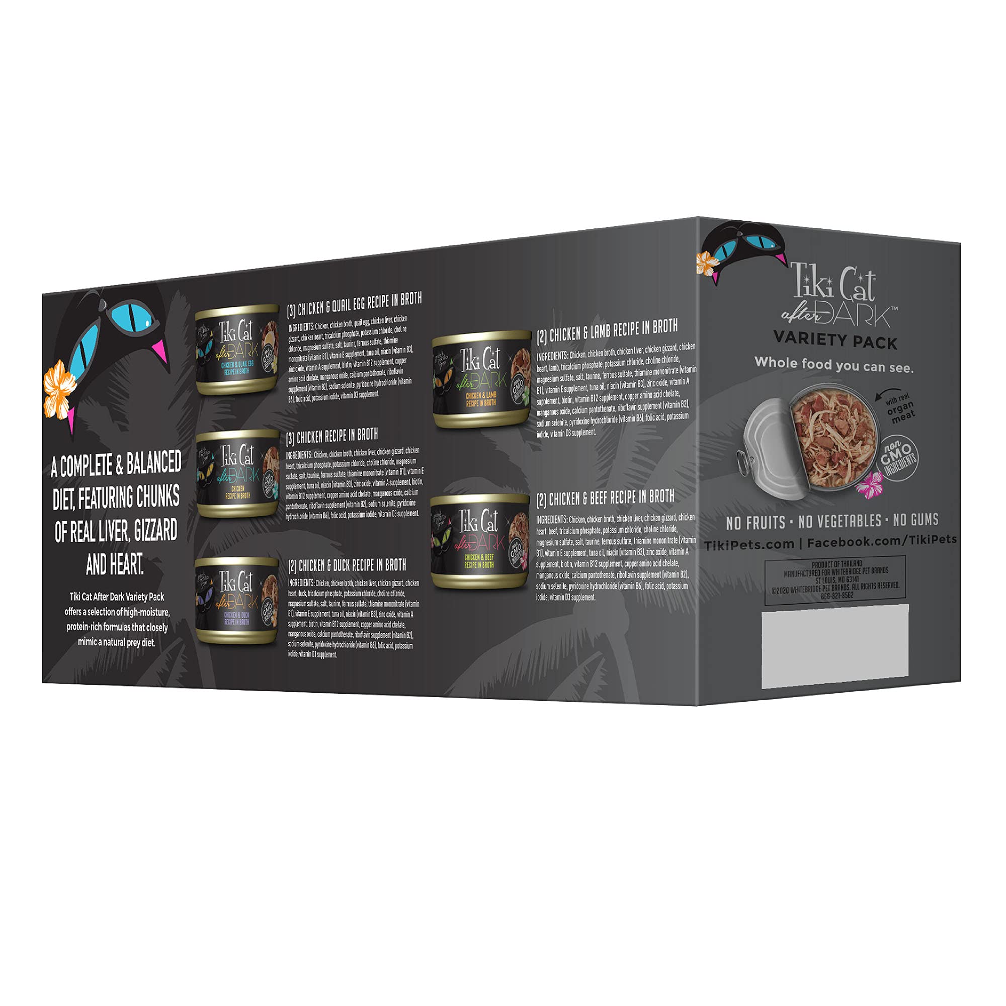 Tiki Cat After Dark, Variety Pack, High-Protein and 100% Non-GMO Ingredients, Wet Cat Food for Adult Cats, 2.8 oz. Cans (Pack of