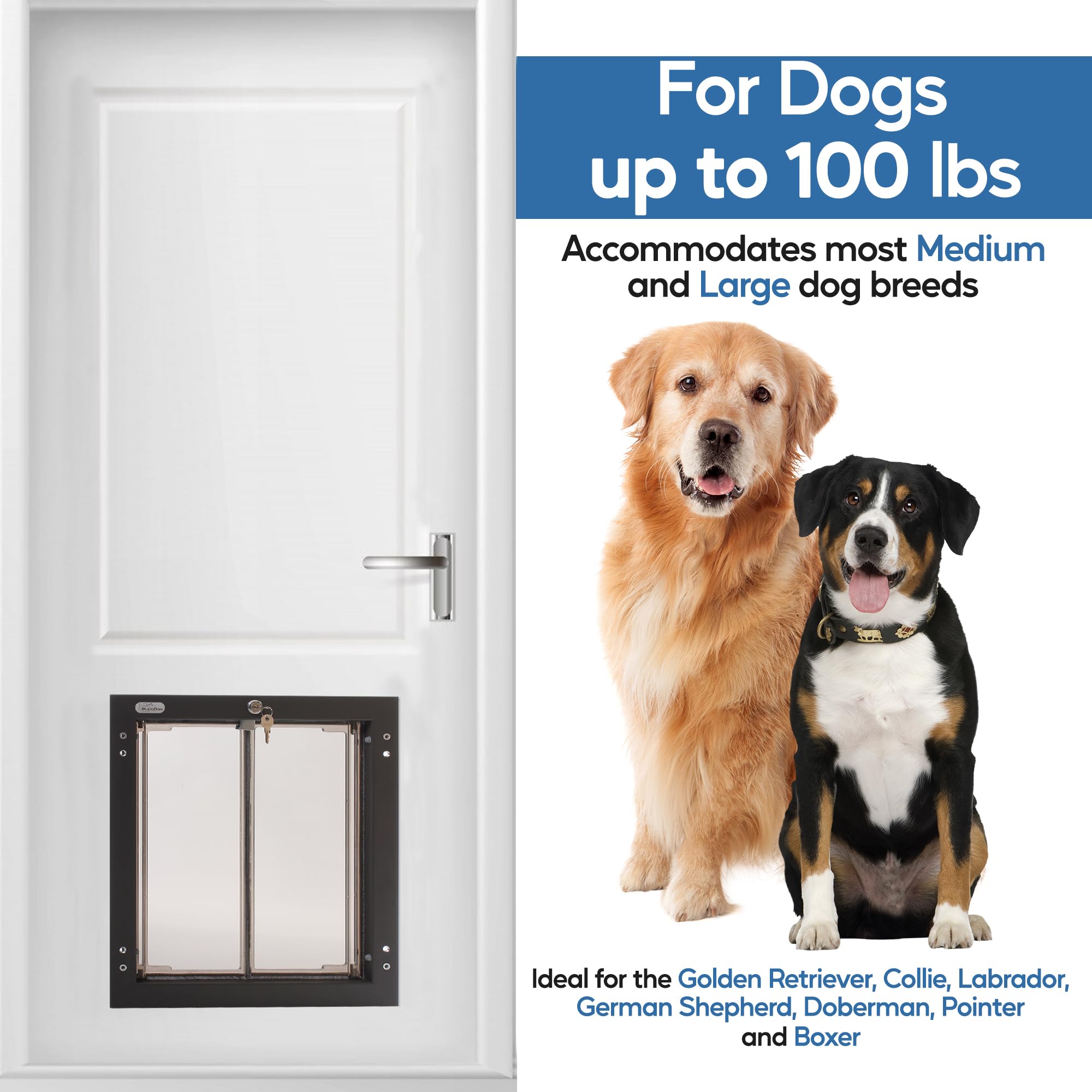 Plexidor Performance Pet Doors For Dogs And Cats - Door Mount Dog Door With Lock And Key - Bronze, Large Sizes