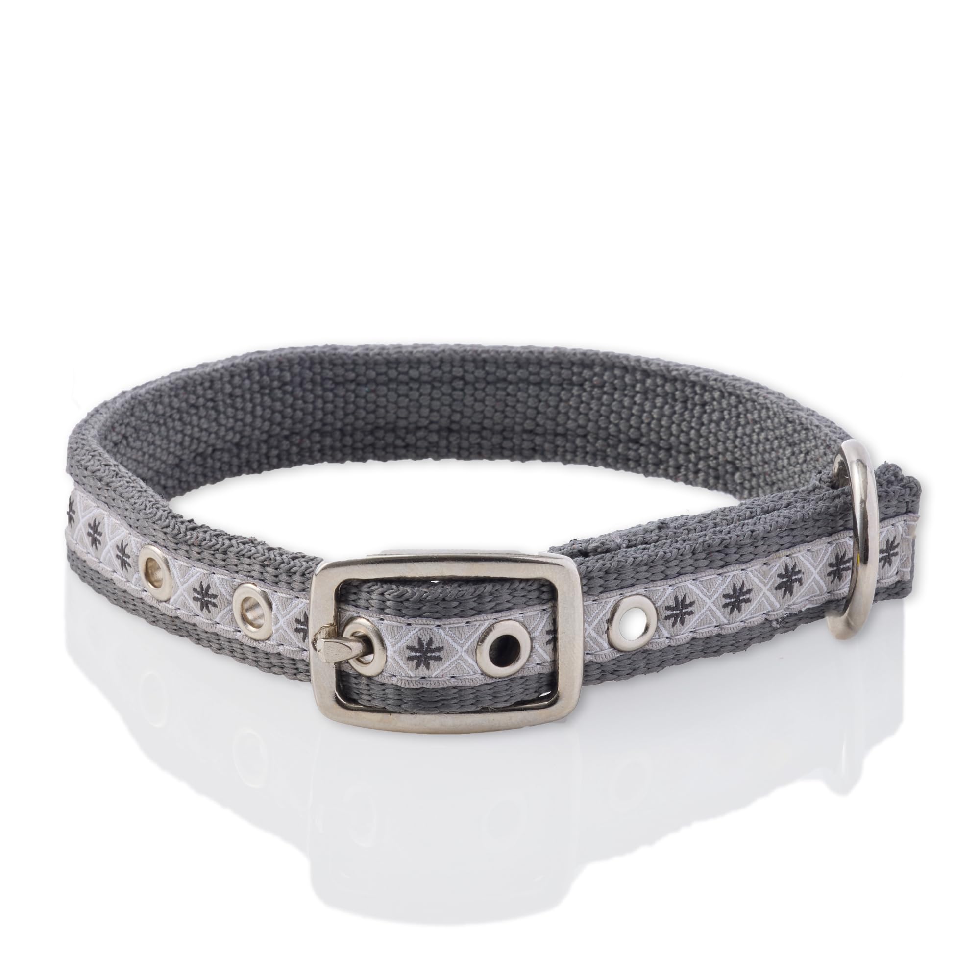 Pet Passion Adjustable Recycled Ribbon Dog Collar For All Pet Breeds, Fair Isle Gray, Large