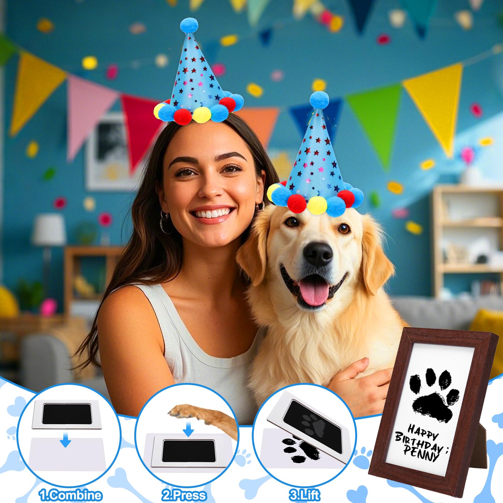 Baborui Dog Birthday Party Decorations Set - All-In-One Dog Birthday Party Supplies With Paw Print Kits, Squeaky Plush Toys, Bal