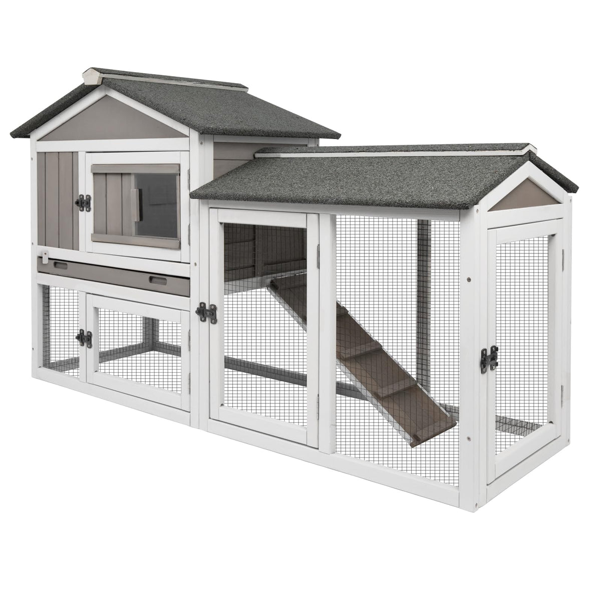 Petscosset 57'' L Rabbit Hutch Indoor And Outdoor 2-Story Rabbit Cage With Pull Out Tray,Fir Wood Guinea Pig Cages With Wooden R