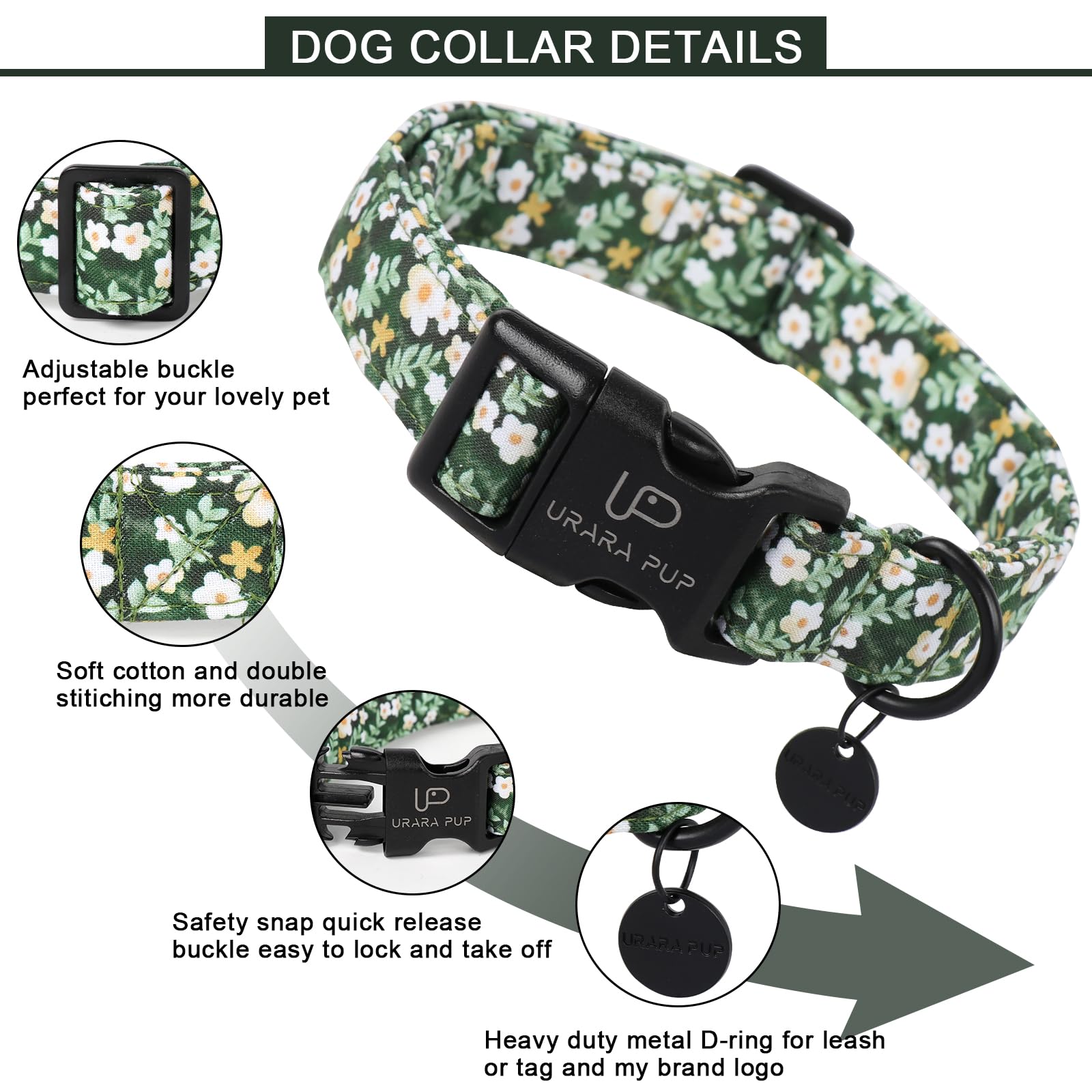 Up Urara Pup Summer Dog Collar, Flower Print Dog Collar With Adjustable Plastic Buckle, Lightweight Cute Pet Collar, Ideal Gift