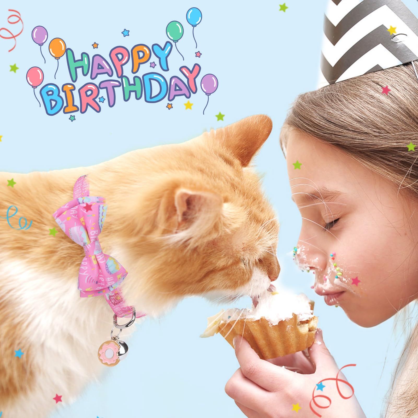Scenereal Cat Bandana Collar For Birthday - 2 Pack Breakaway Kitten Collars With Bell Bowtie, Accessories For Pets, Adjustable C