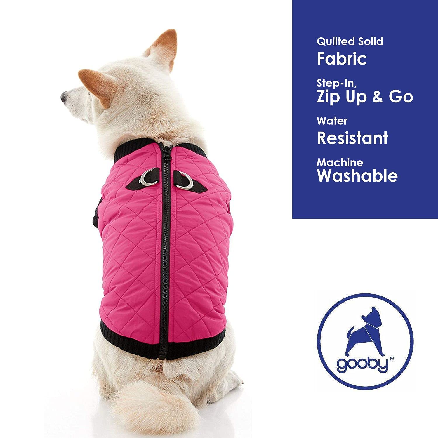 Gooby Fashion Vest Dog Jacket - Pink, Medium - Warm Zip Up Dog Bomber Vest With Dual D Ring Leash - Winter Water Resistant Small Dog Sweater - Dog Clothes For Small Dogs Boy Or Medium Dogs