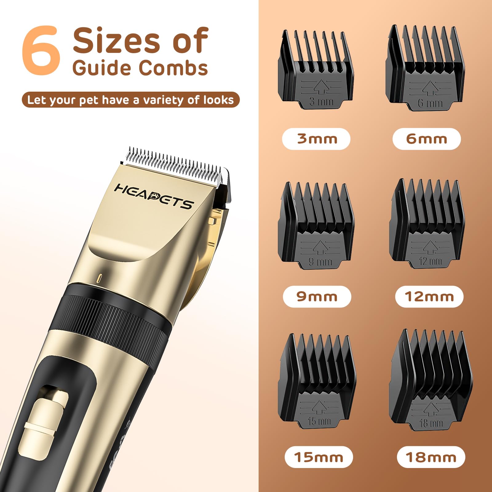 Heapets Dog Grooming Clippers, Low Noise, Electric Quiet, Adjustable Clipper Comb, Rechargeable Cordless Dog Hair Clippers For D