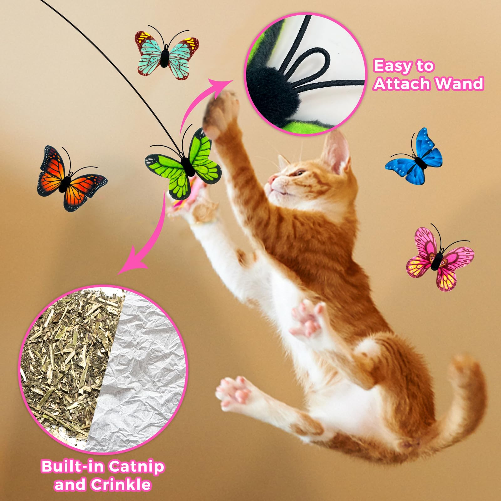Lepawit Catnip Toys For Cat, Crinkle Toys For Indoor Cats,2 Pack Cute Butterfly Toys For Cats &Kitty& Kitten