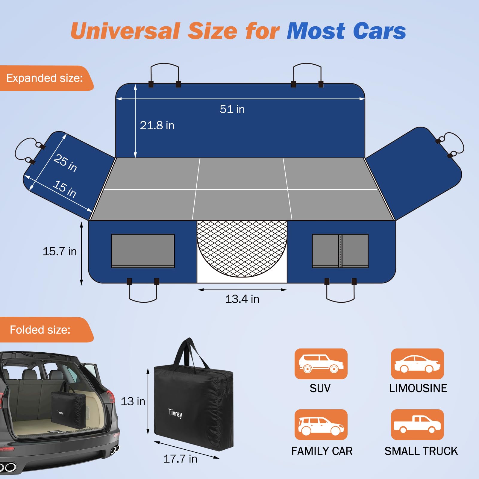 Tivray Back Seat Extender For Dogs, Dog Car Seat Cover For Back Seat Hard Bottom - Holds 330Lbs Waterproof Back Seat Pet Cover F