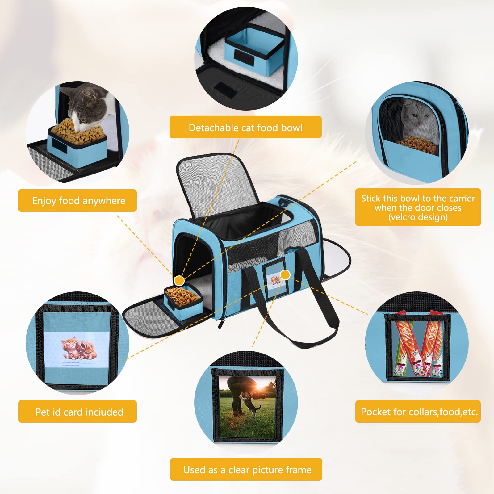 Seclato Cat Carrier Dog Carriers Airline Approved For Small Dogs, Kitten, Carriers For Small Medium Cats Under 15Lb, Collapsible