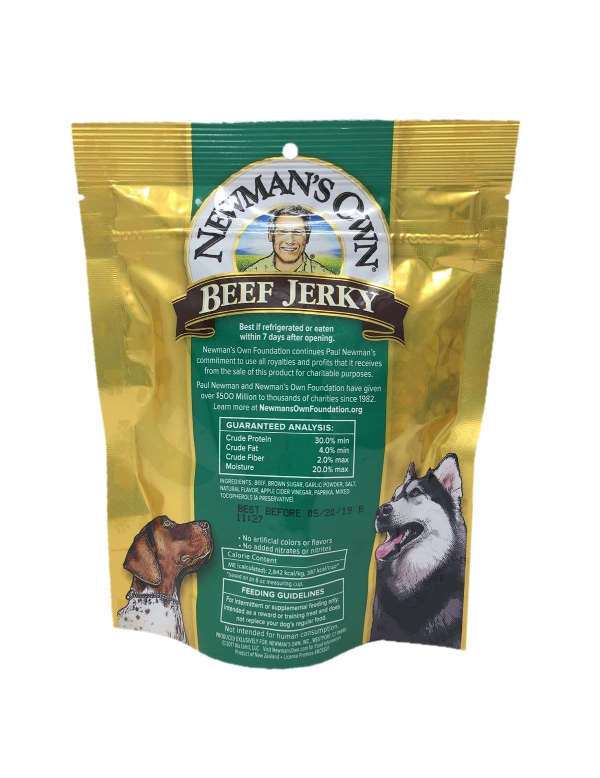 Newmans Own Beef Jerky Treats for Dogs, Bundle of 2 Flavors, Original Recipe and Beef & Sweet Potato Recipe, 5oz each