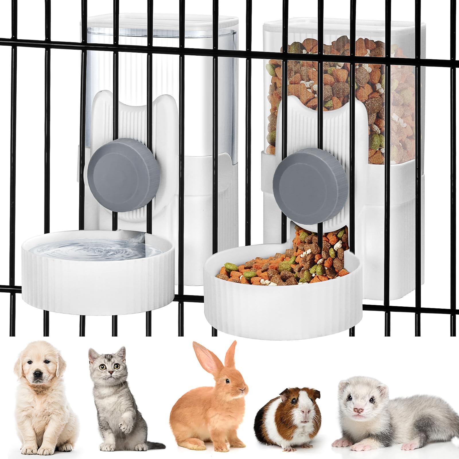 Automatic Cat Feeder and Water Dispenser, ShineMe 35oz Auto Gravity Feeder Hanging Food and Water Bowls for Small Pets, Cats, Ki